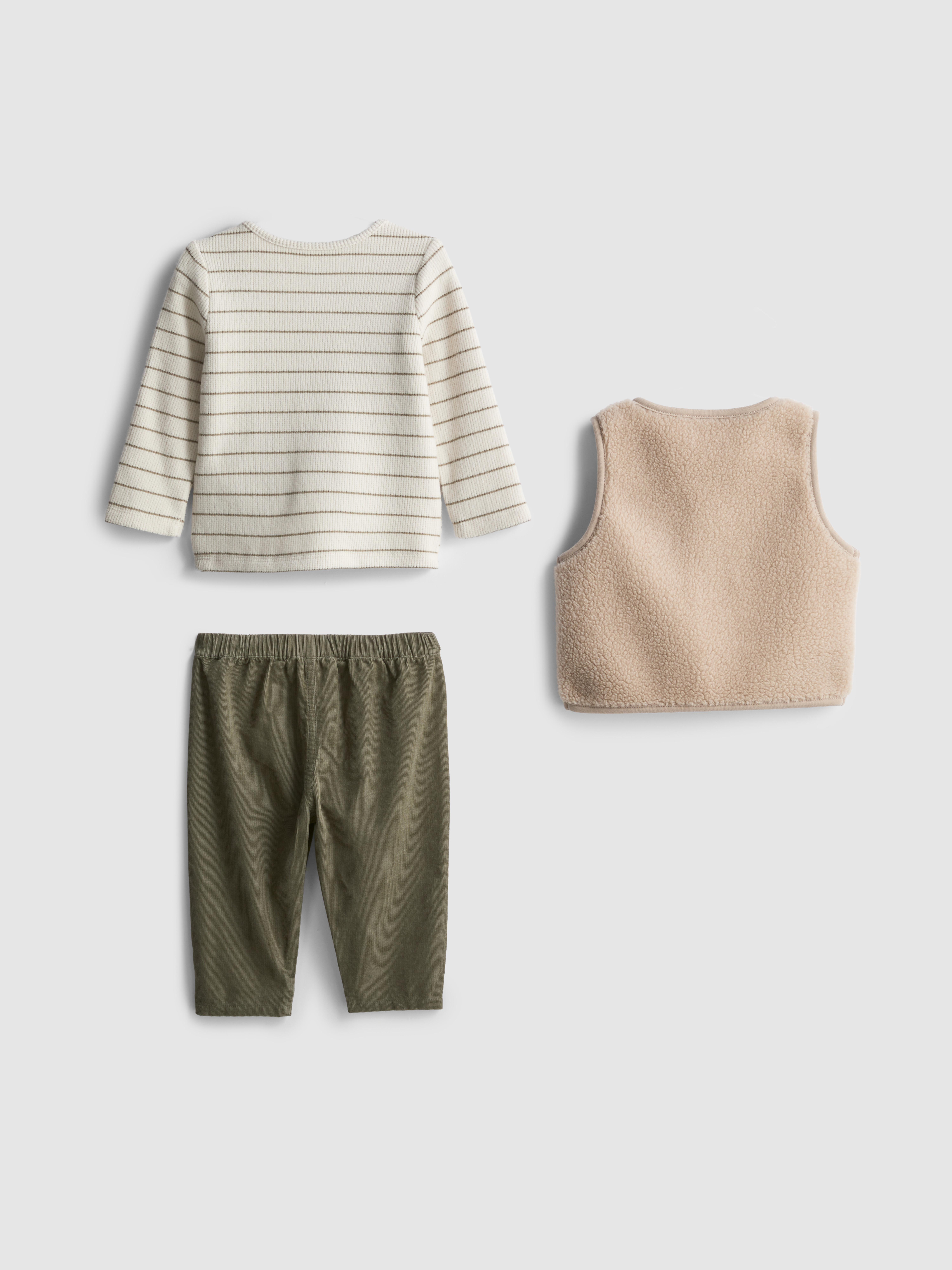 0-18mths | 3-Piece Long Sleeve T-Shirt, Pants and Sleeveless Jacket Newborn Set