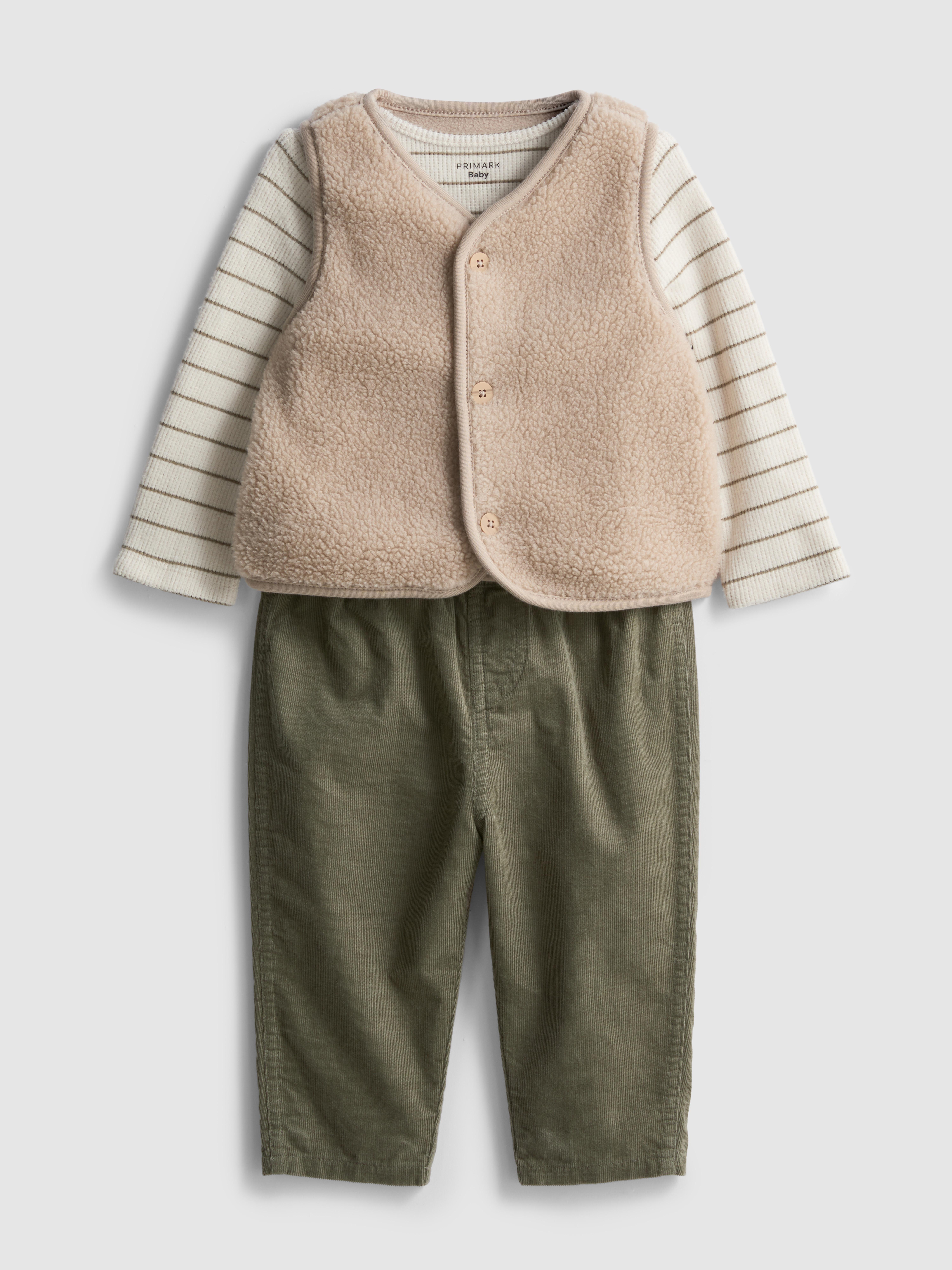 0-18mths | 3-Piece Long Sleeve T-Shirt, Pants and Sleeveless Jacket Newborn Set