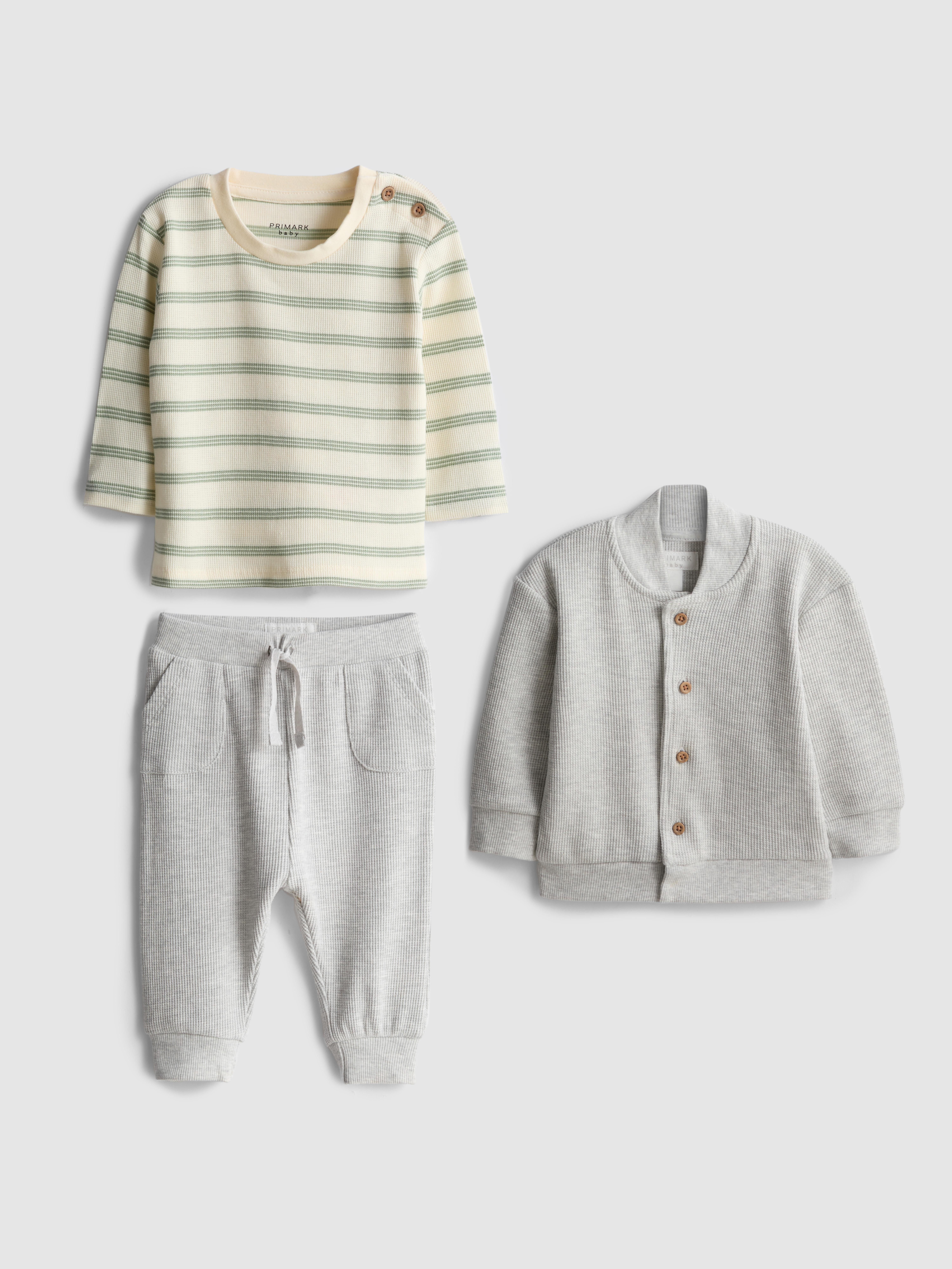0 - 18 luni | Set bogat în bumbac pentru nou-născuți, cu tricou, pantaloni casual și jachetă