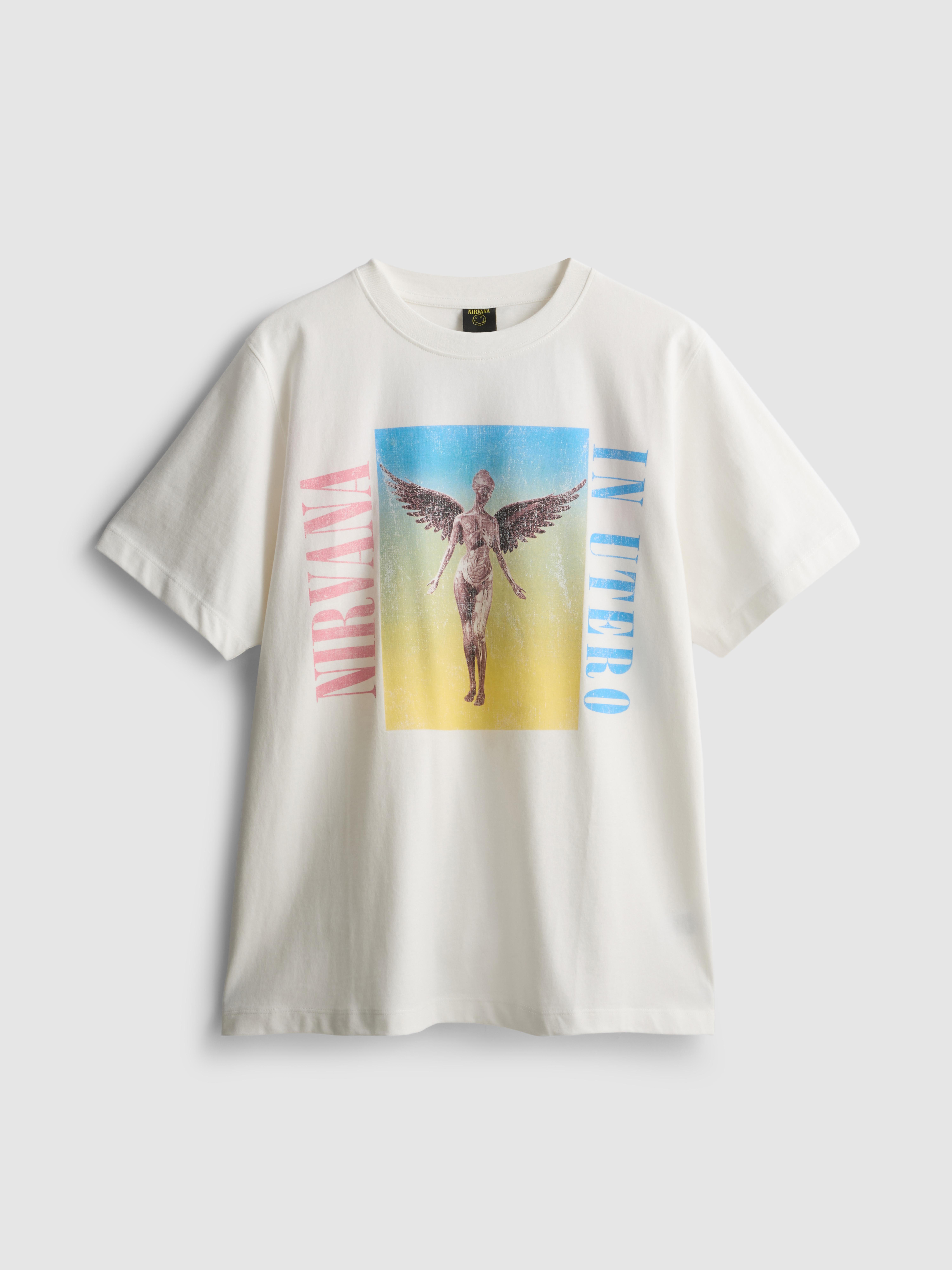 Tricou din bumbac cu turneu Nirvana și model curcubeu
