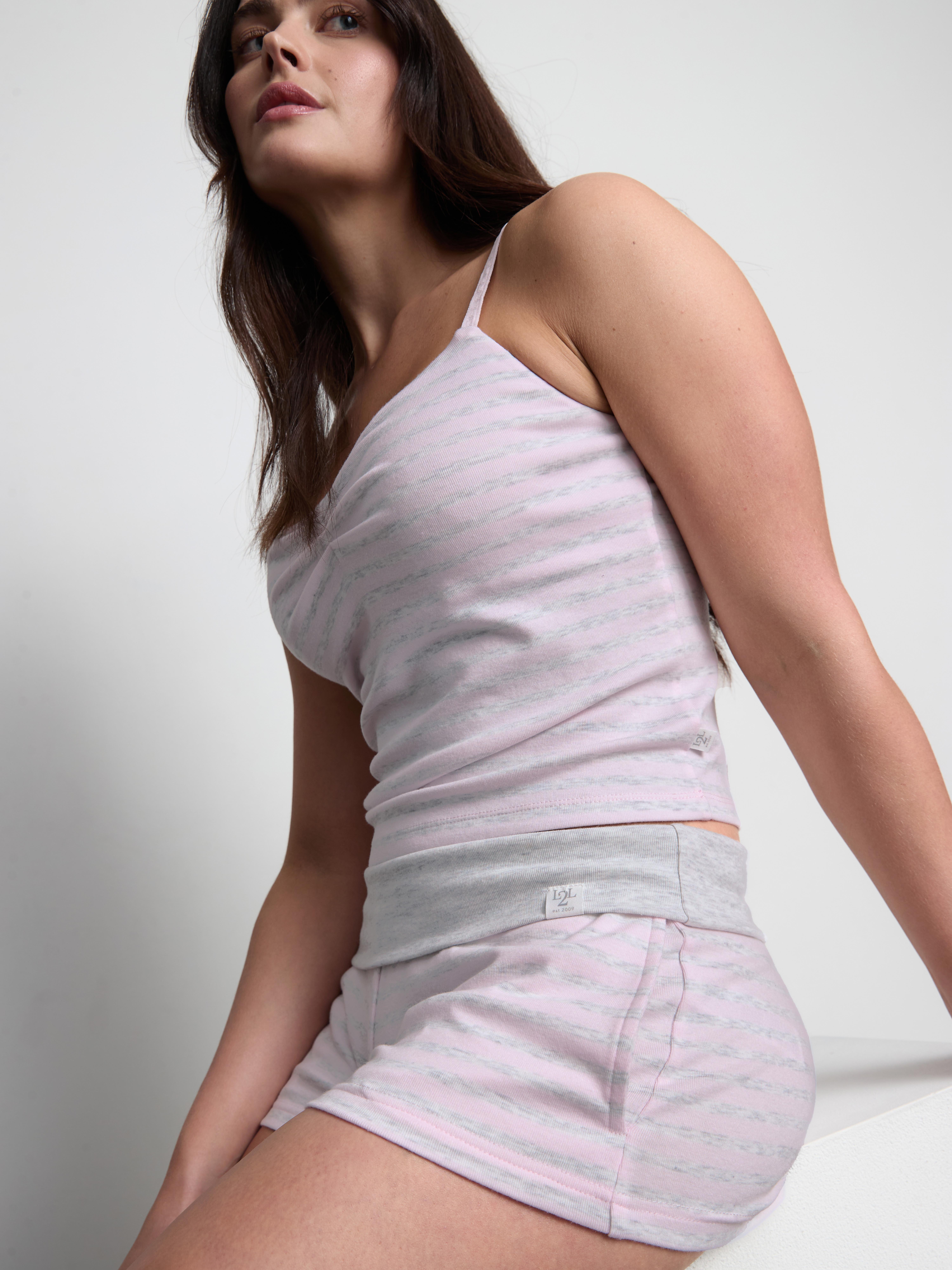 Love To Lounge Striped Fold-Over Pajama Shorts