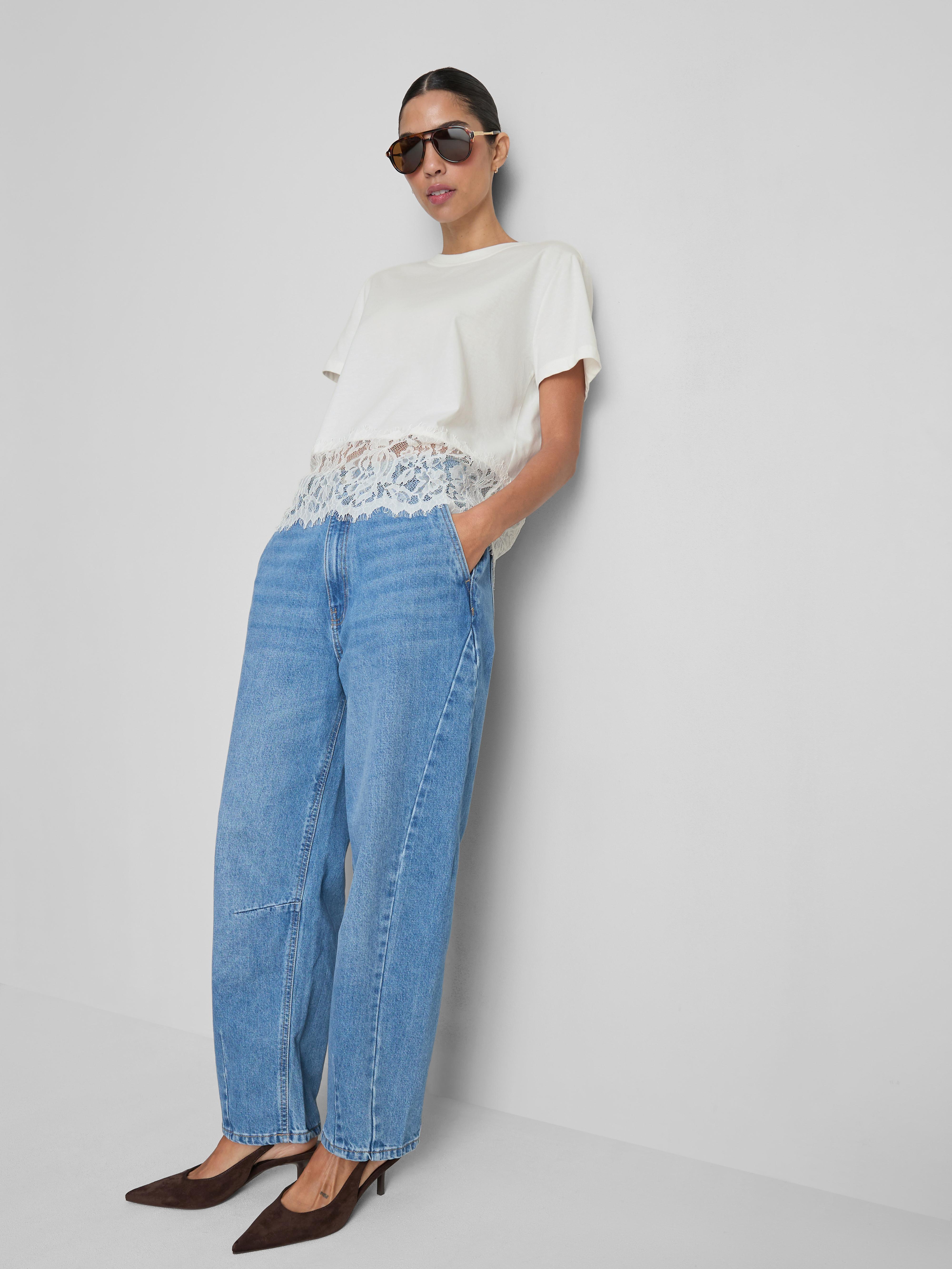 By Coleen Lace Trim Cotton Crew Neck Tee