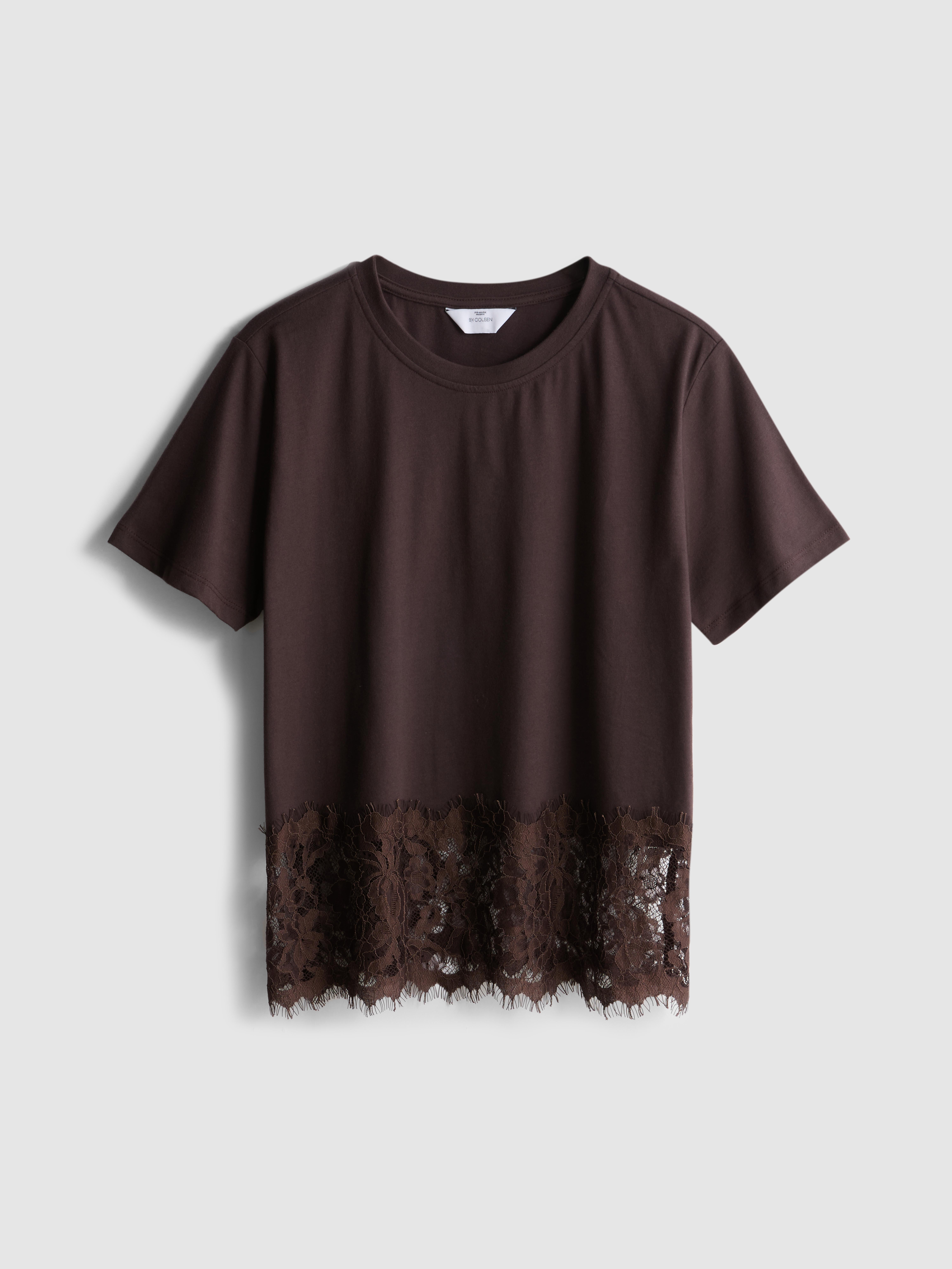 By Coleen Lace Trim Cotton Crew Neck Tee