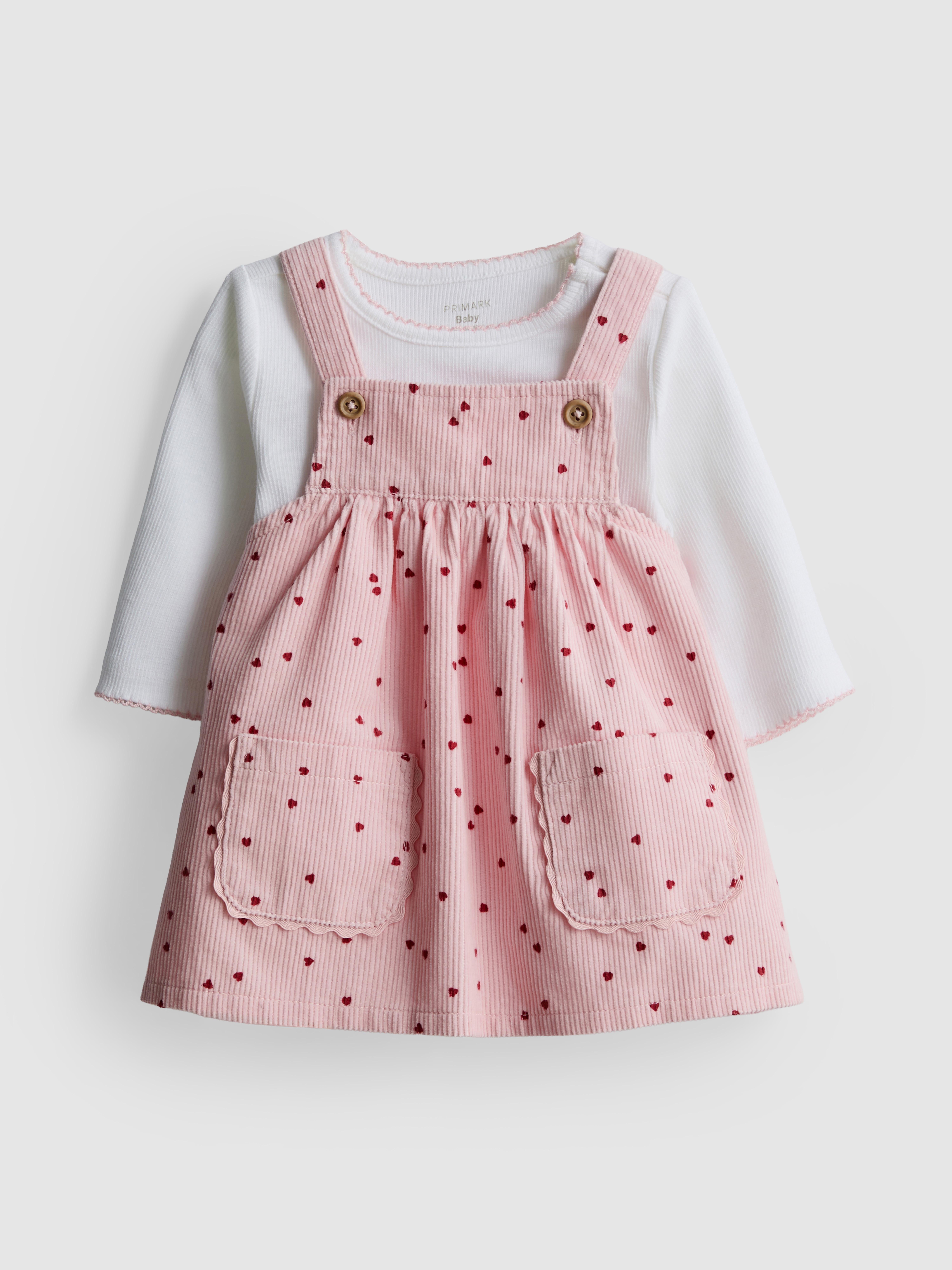 0-18mths | Onesie and Corduroy Overall Dress Newborn Set
