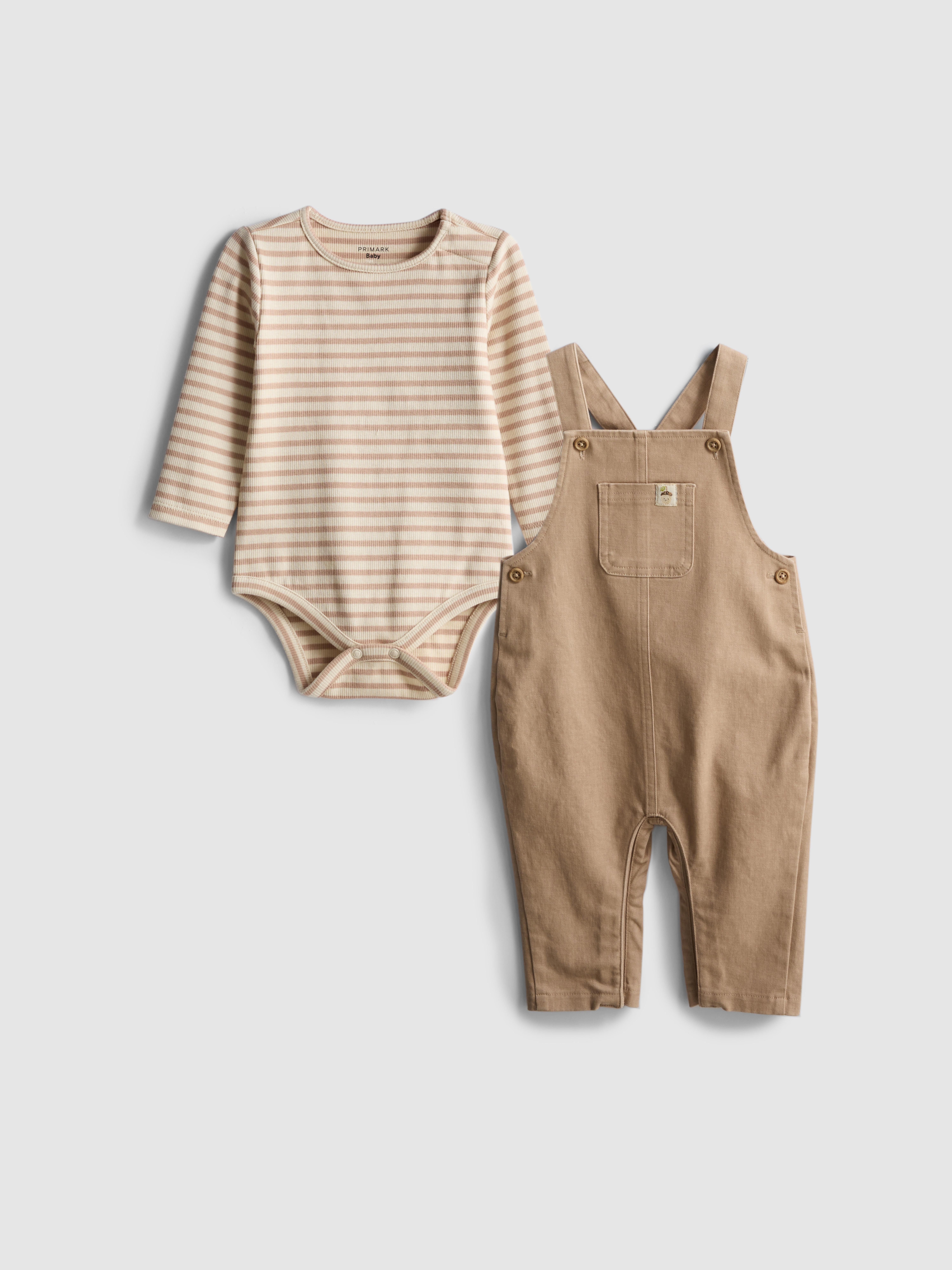 0-18mths | Long Sleeve Bodysuit and Overalls Newborn Set