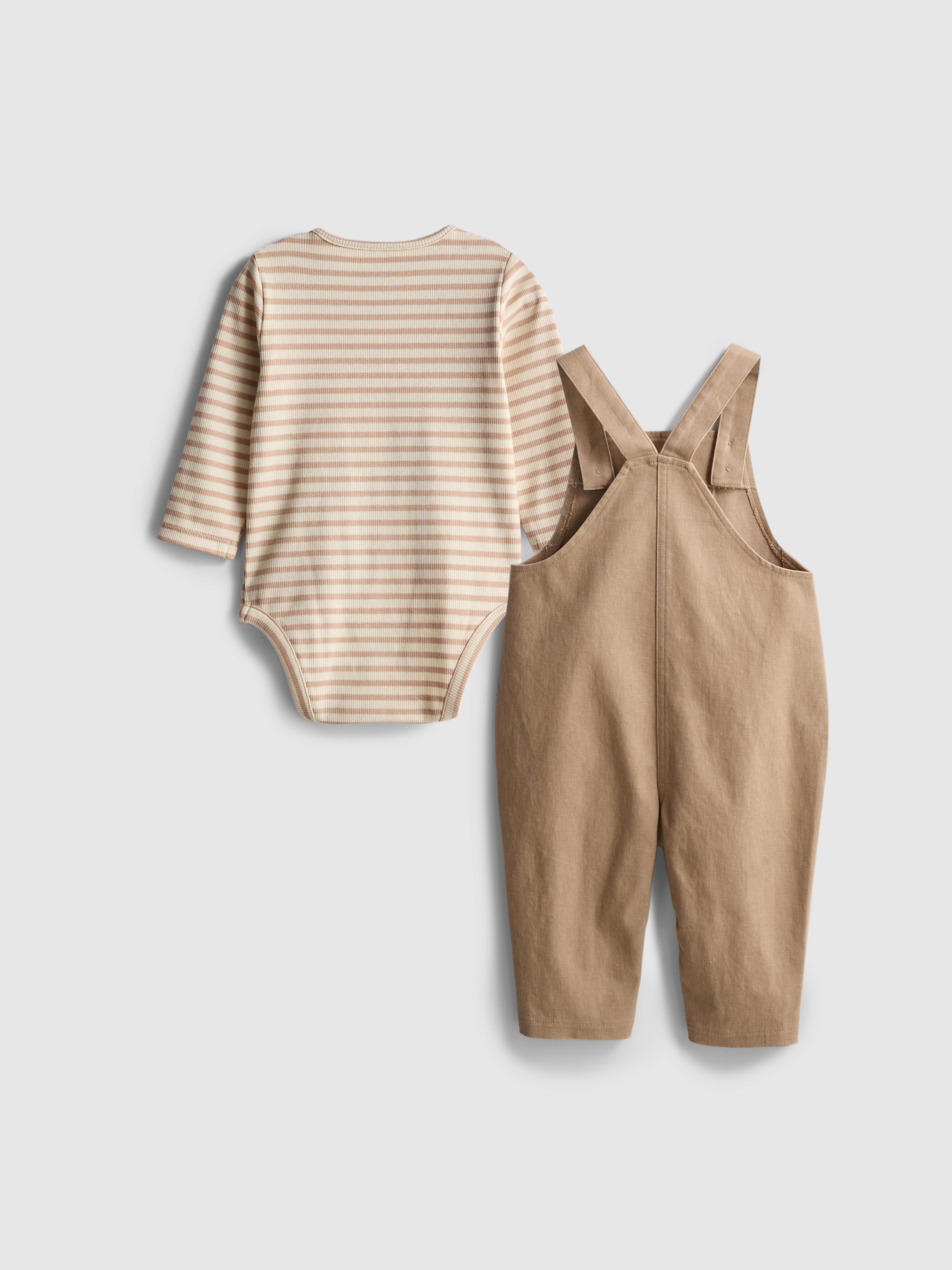 0-18mths | Long Sleeve Bodysuit and Overalls Newborn Set