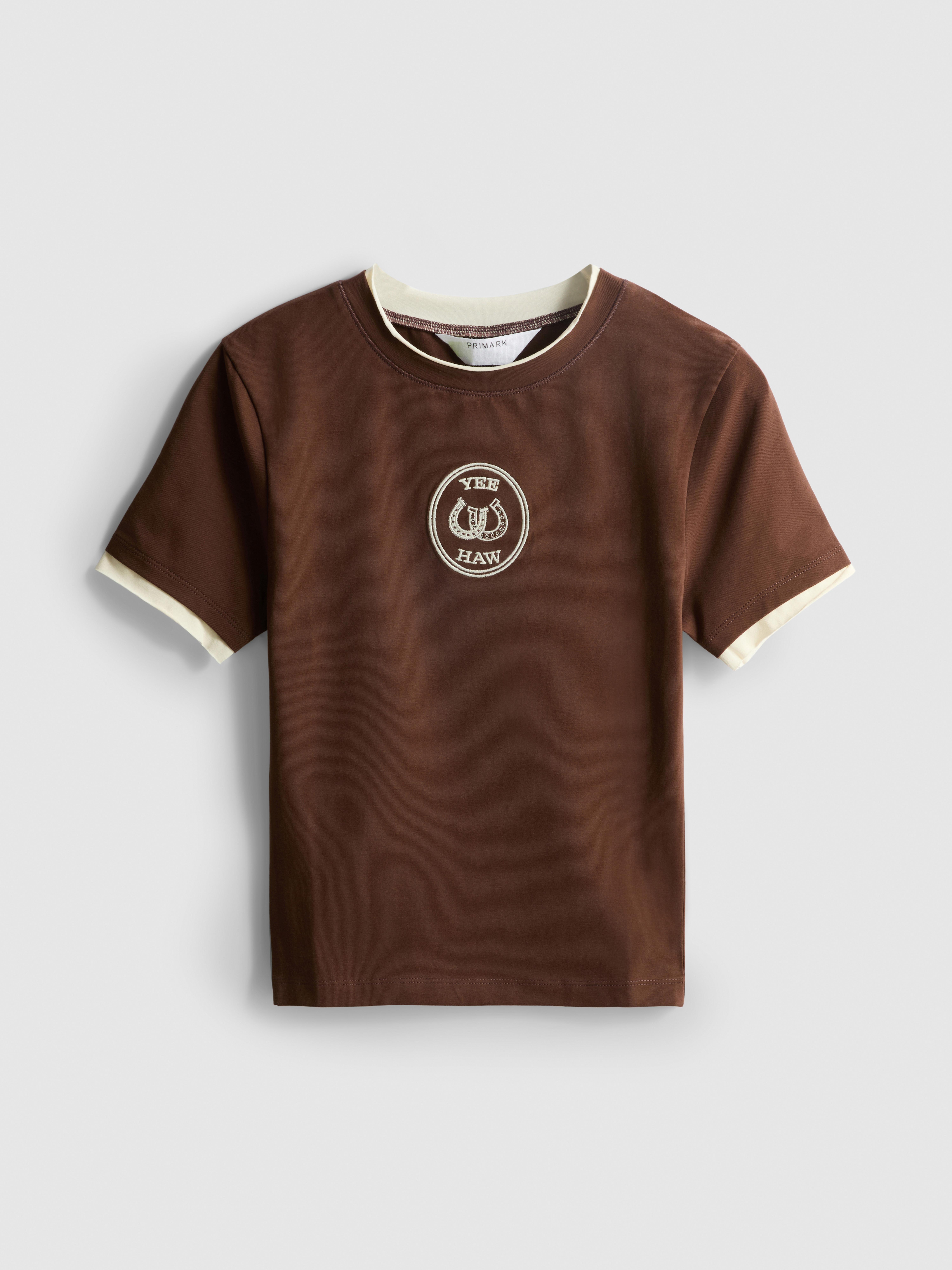 T-shirt curta camada dupla rica algodão