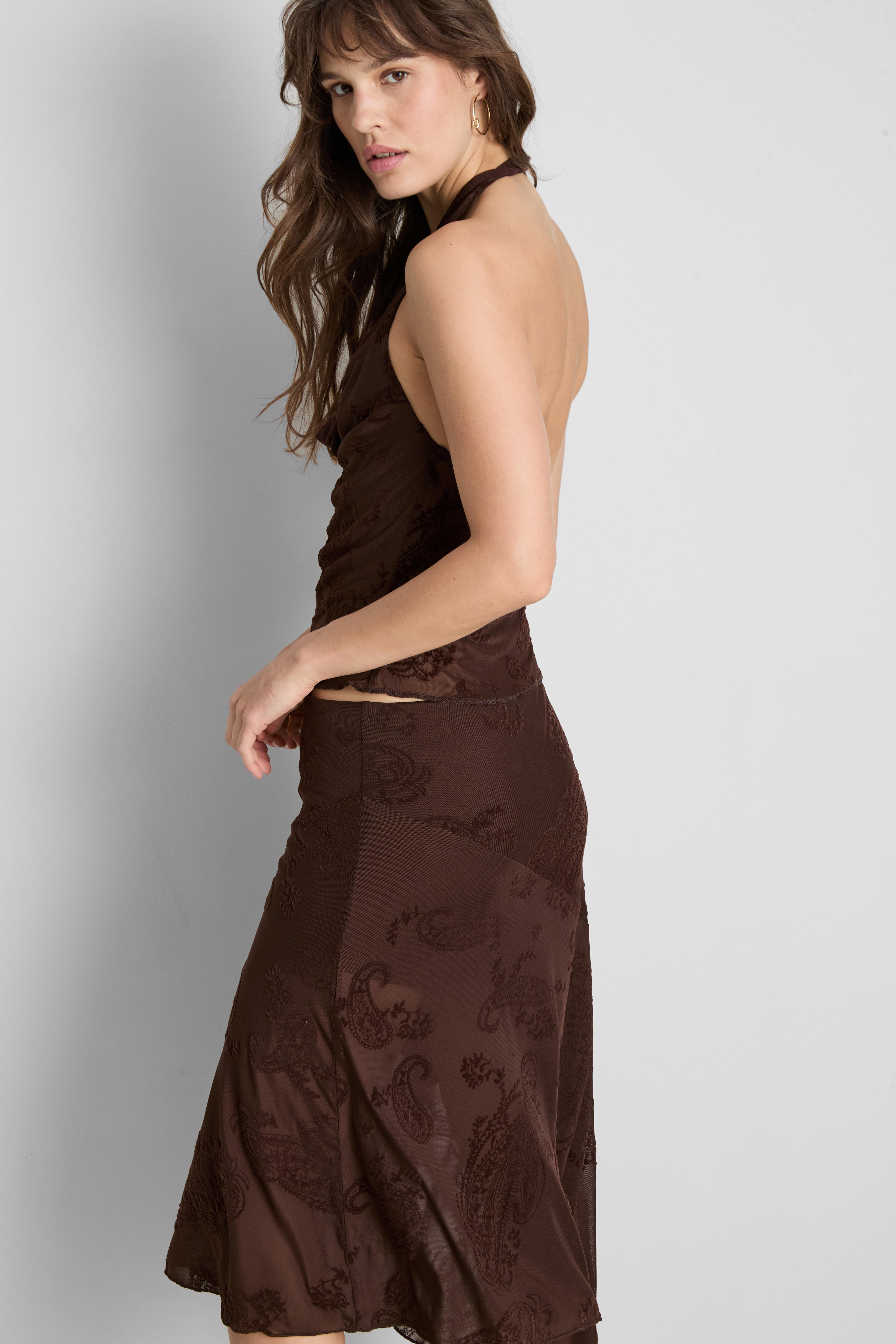Mesh Halter Neck Paisley Top