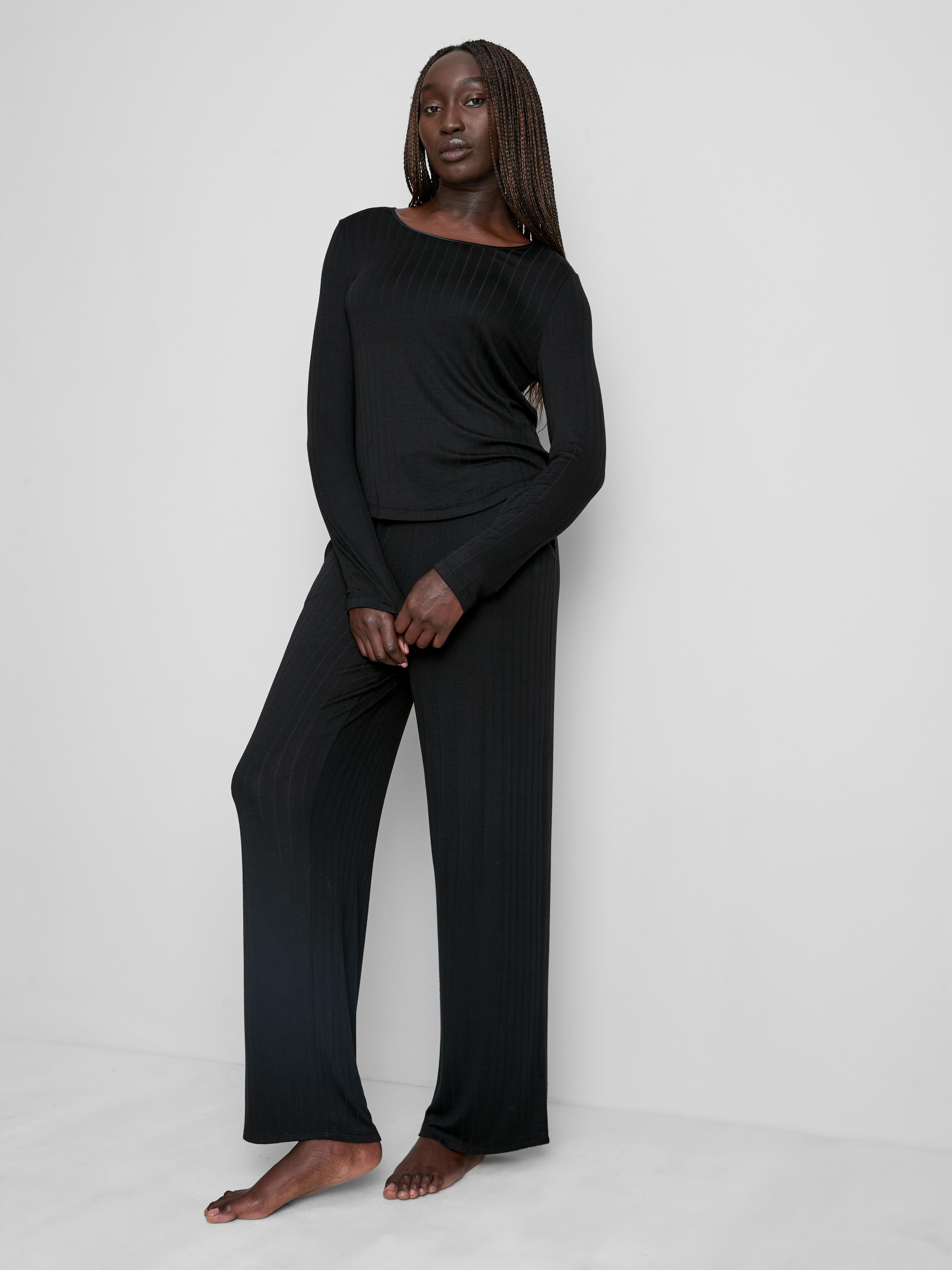 Modal Rich Ribbed Long Sleeve Pajama Top