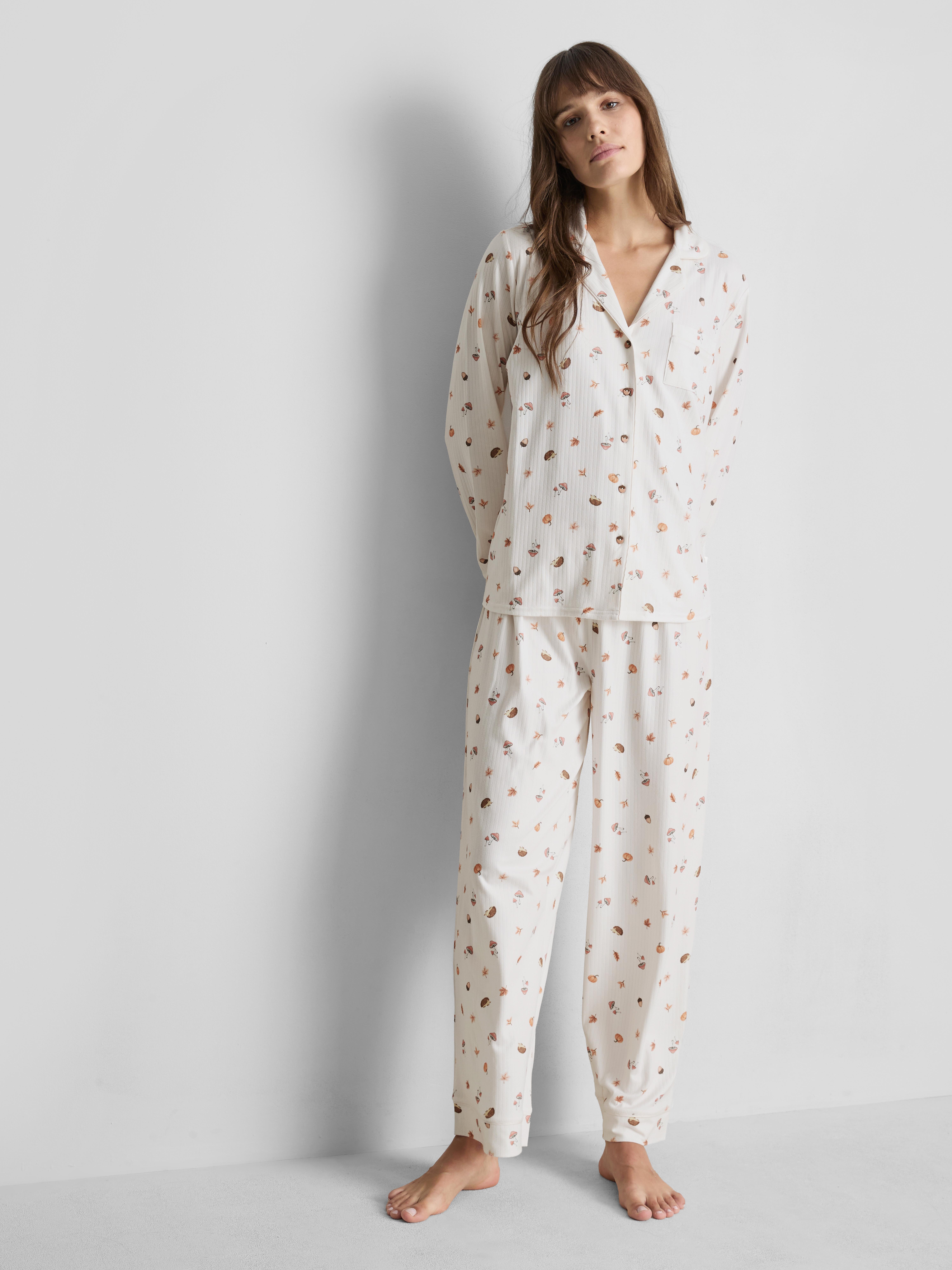 Pijamale boyfriend cu imprimeu Love To Lounge Crem