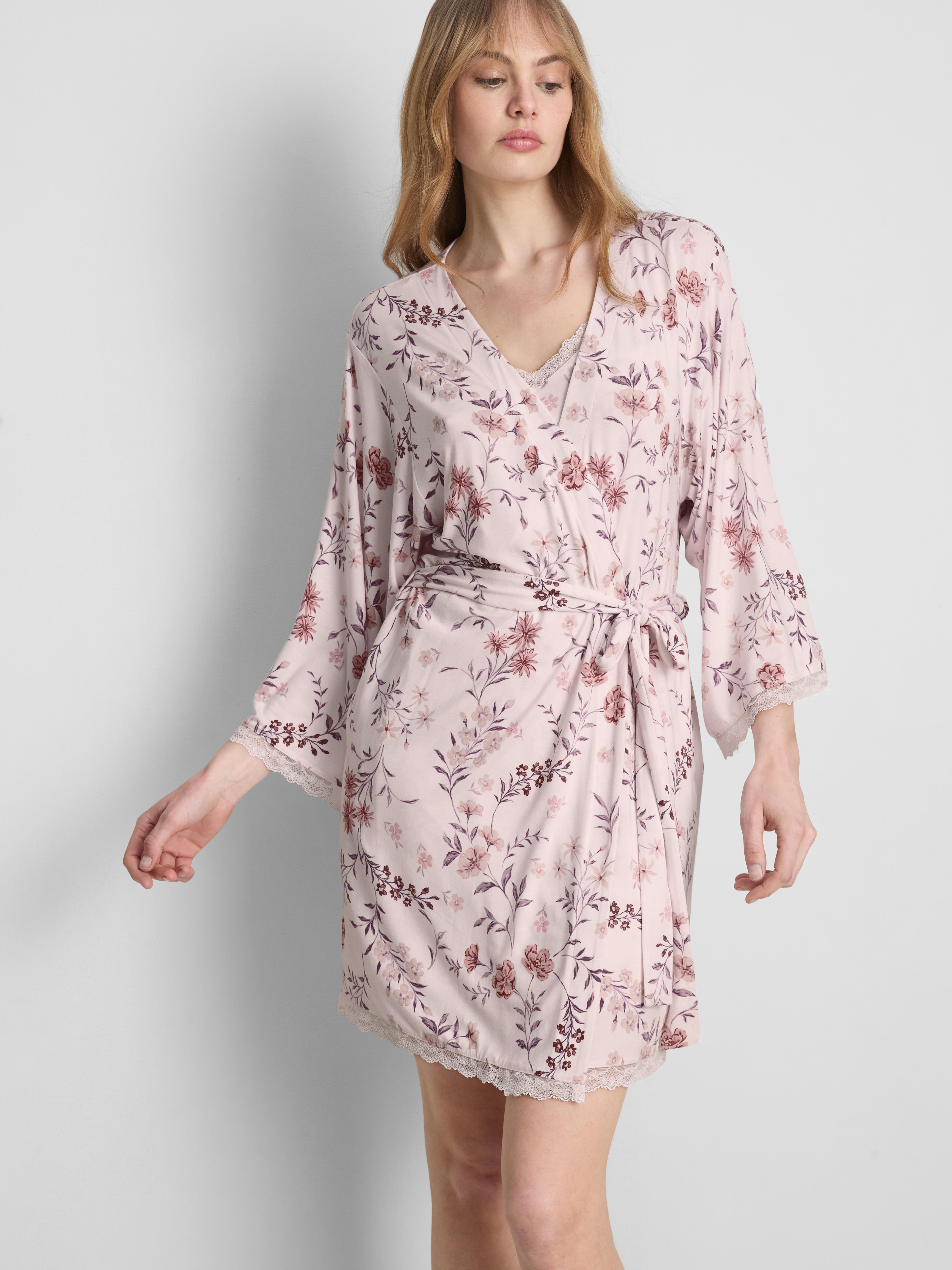 Peignoir en modal majoritaire à imprimé floral