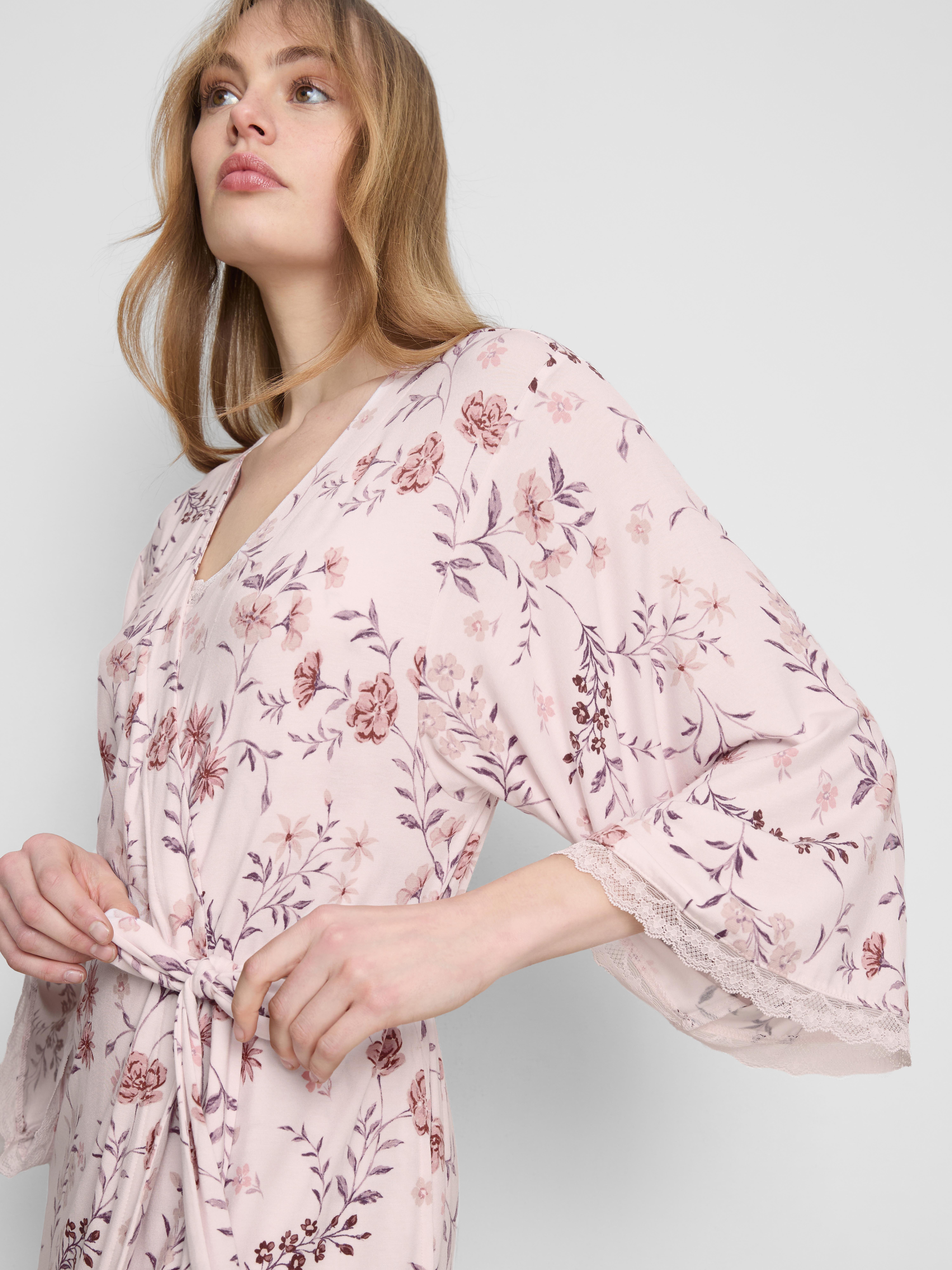 Peignoir en modal majoritaire à imprimé floral