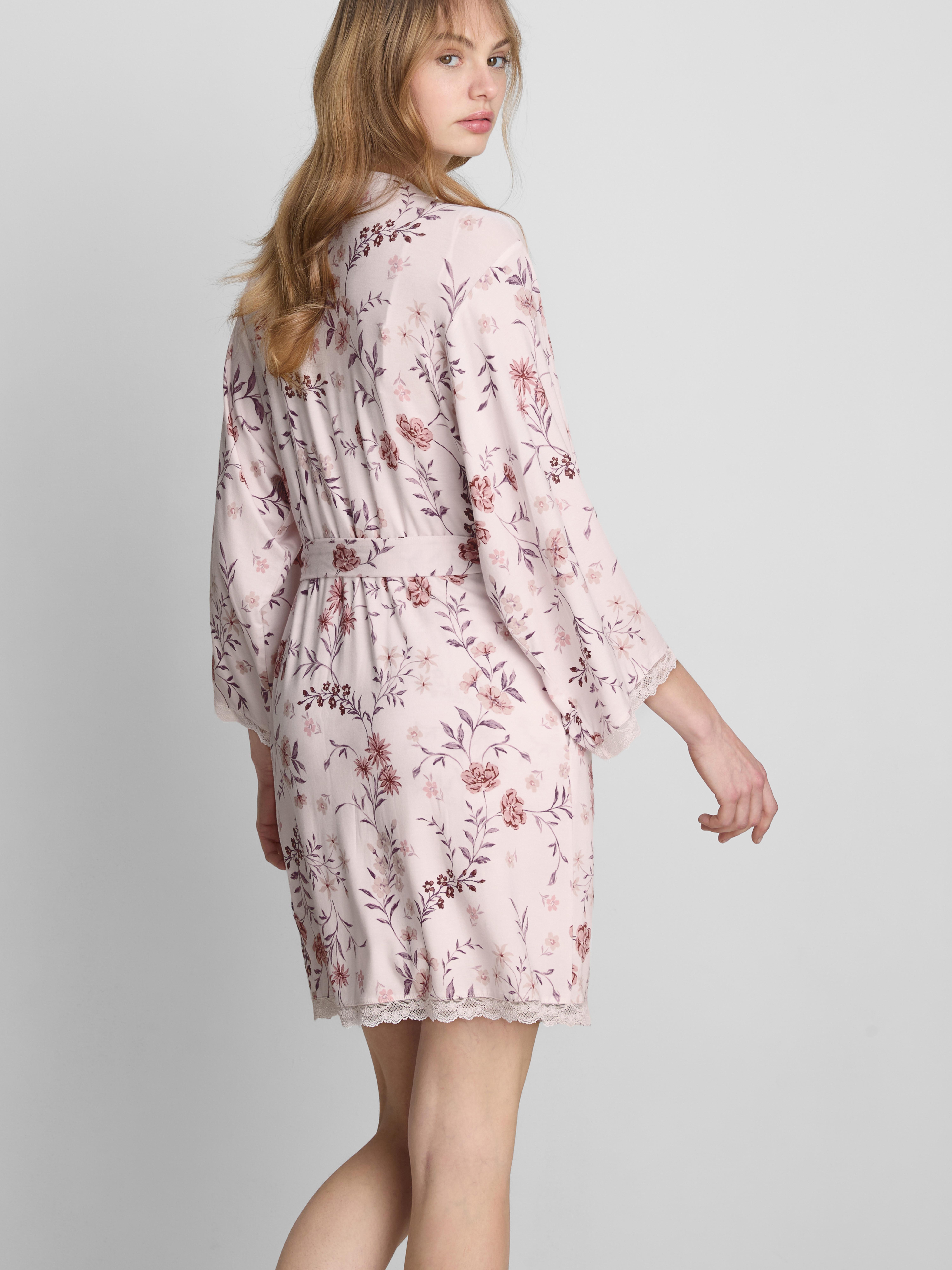 Peignoir en modal majoritaire à imprimé floral