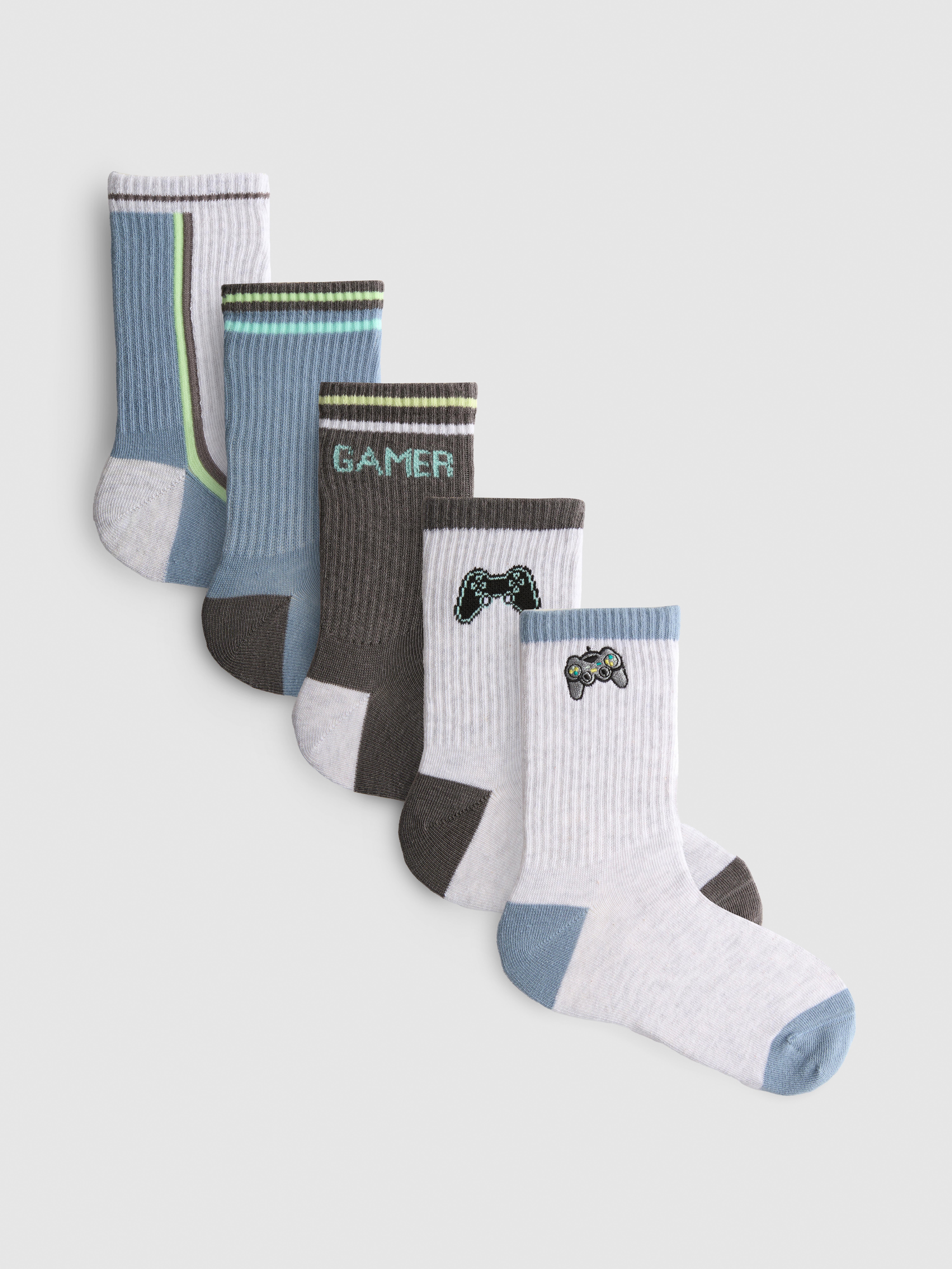 5pk Cotton-Rich Gaming Graphic Ankle Socks
