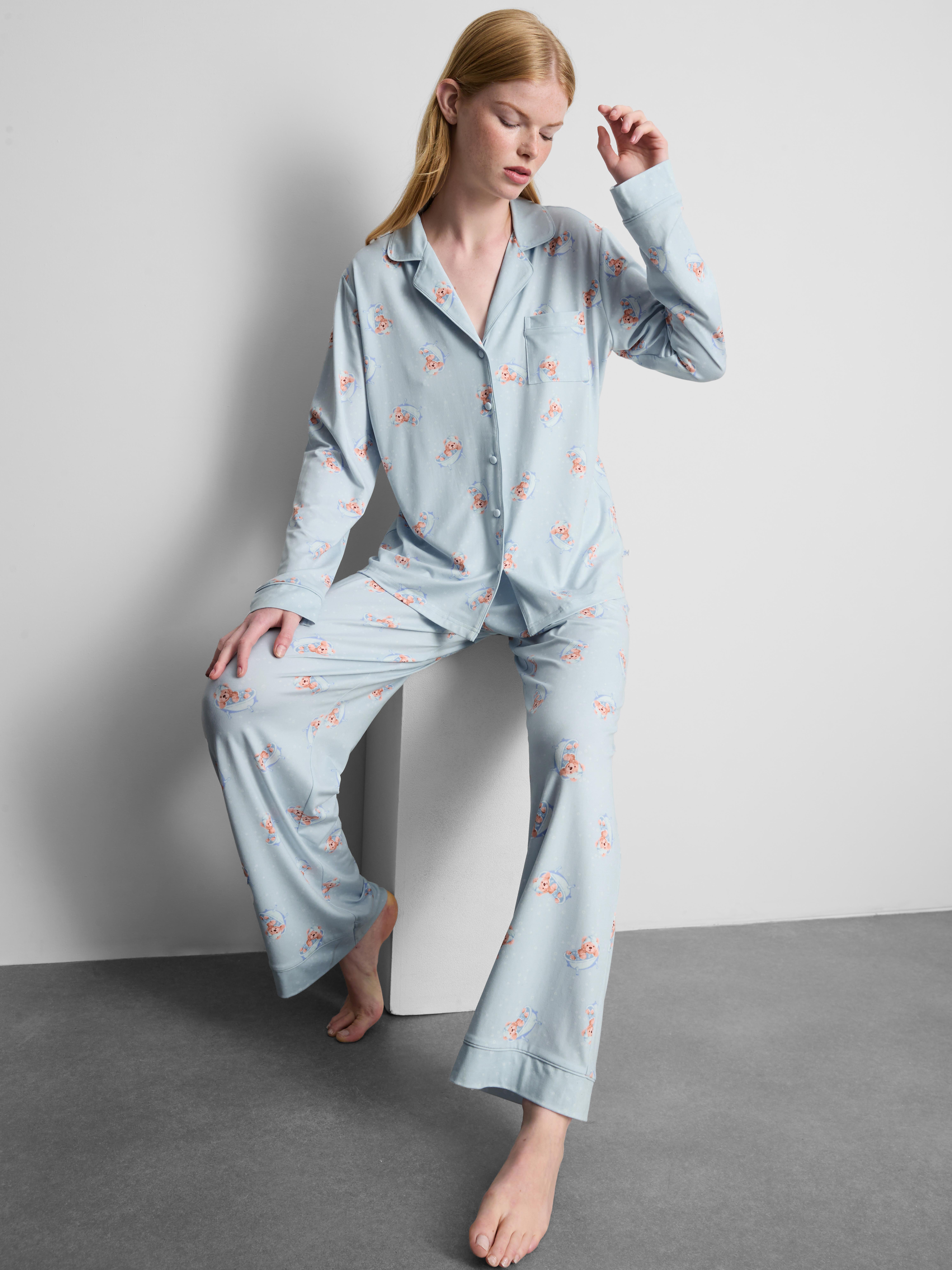 Women's Blue Love To Lounge Printed Boyfriend Pajamas | Primark