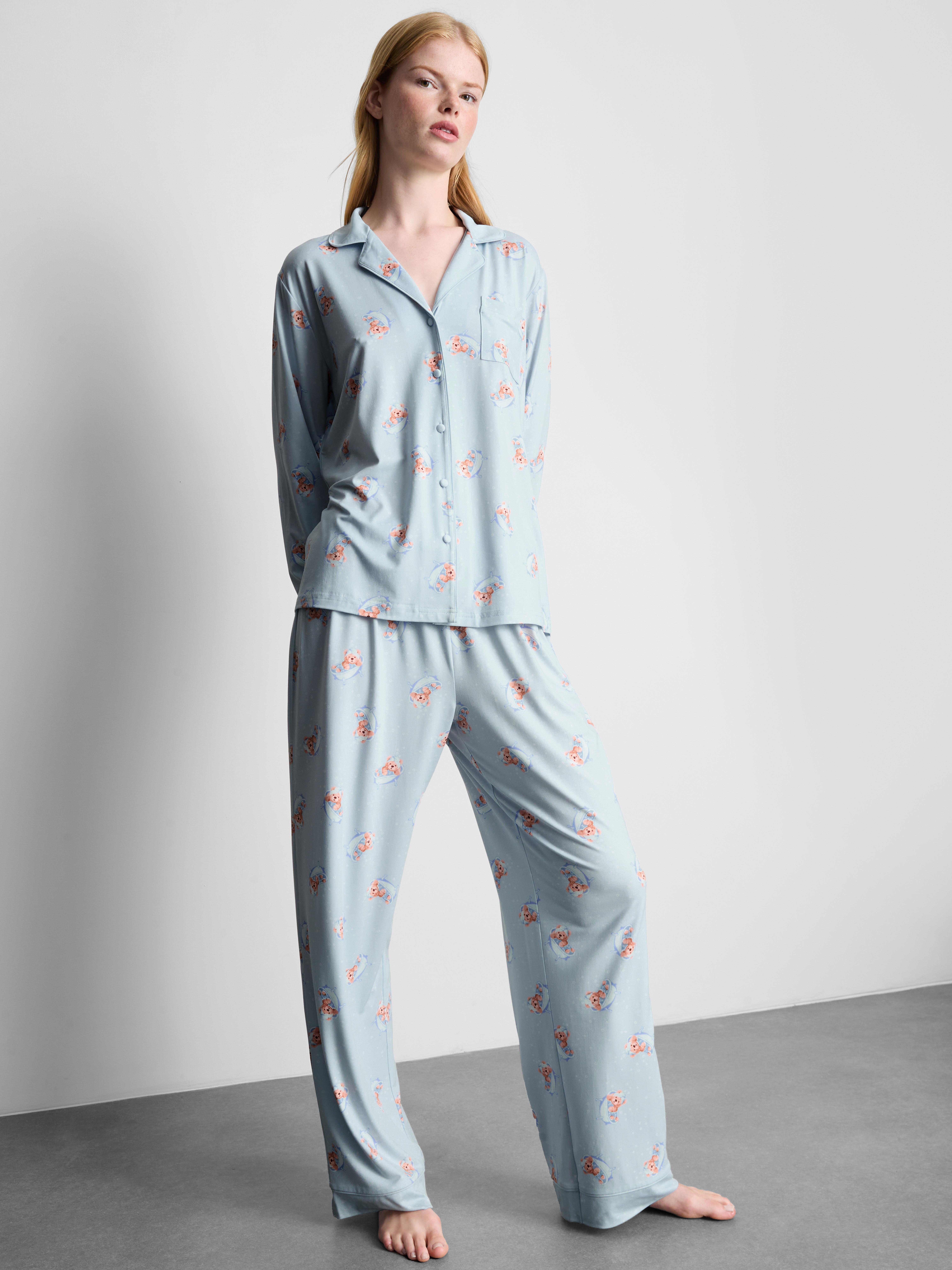 Women's Blue Love To Lounge Printed Boyfriend Pajamas | Primark