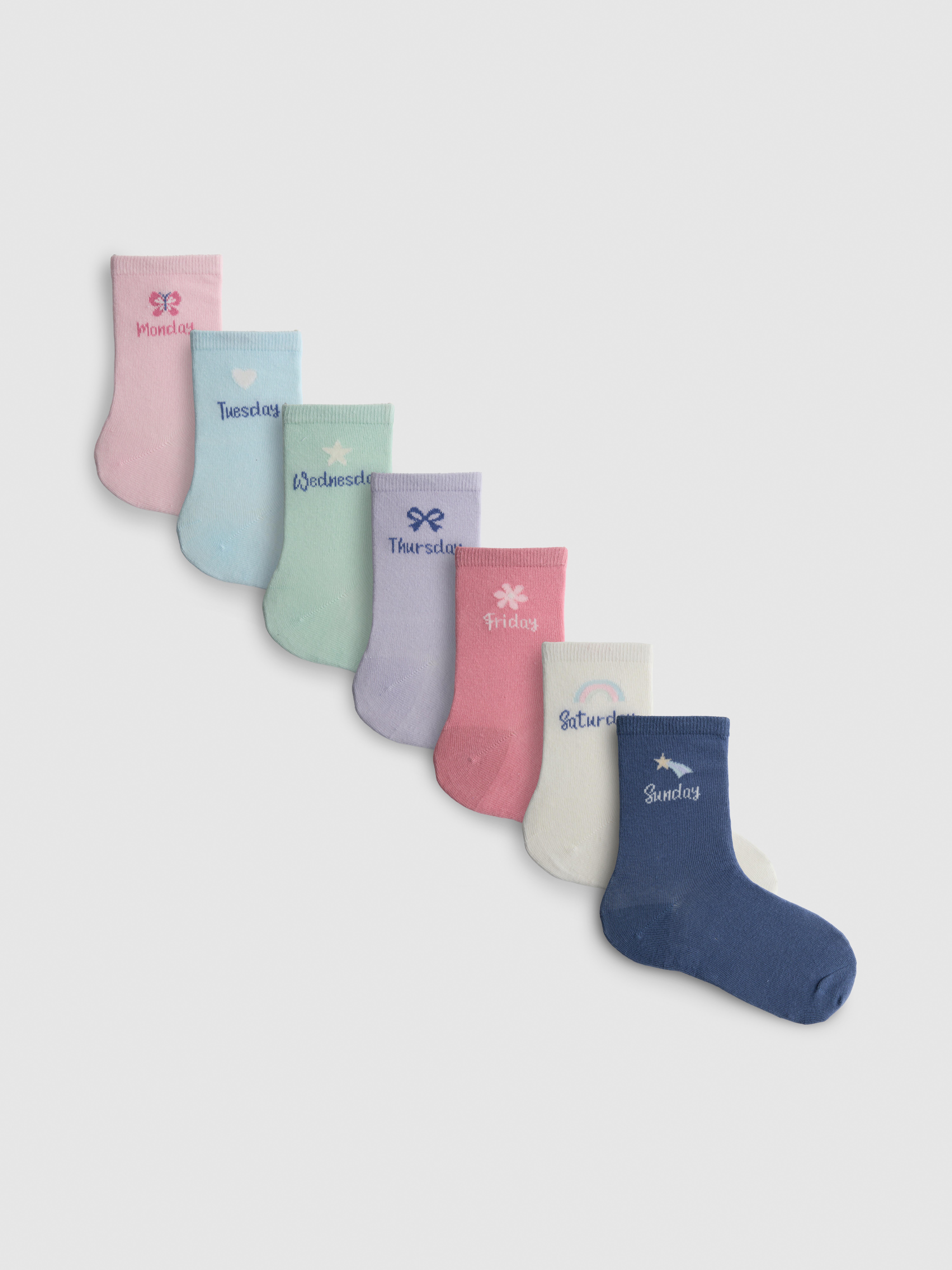 7pk Cotton Rich Days of the Week Ankle Socks