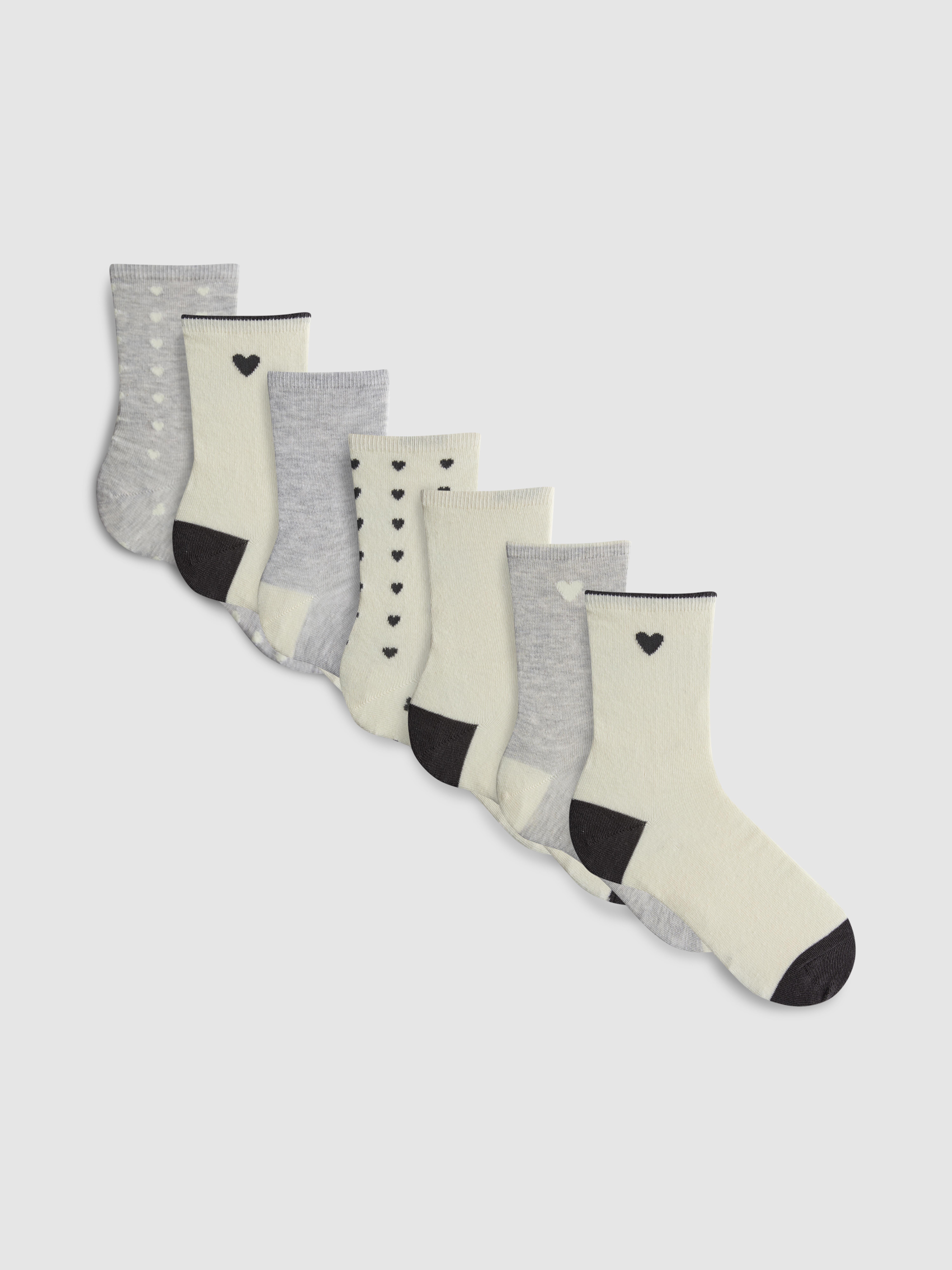 7pk Heart Crew Socks