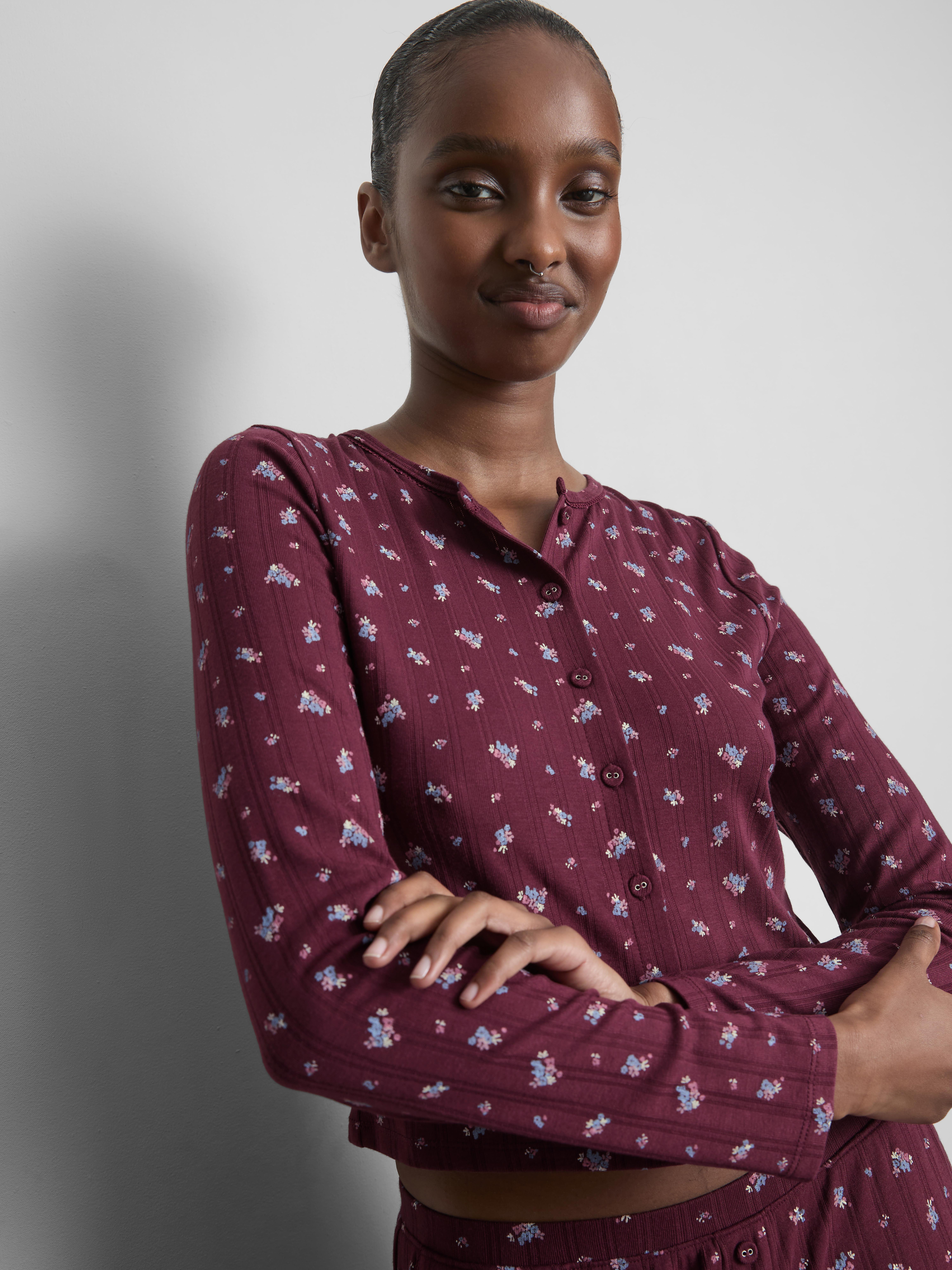 Love To Lounge Floral Button-Up Pajama Top