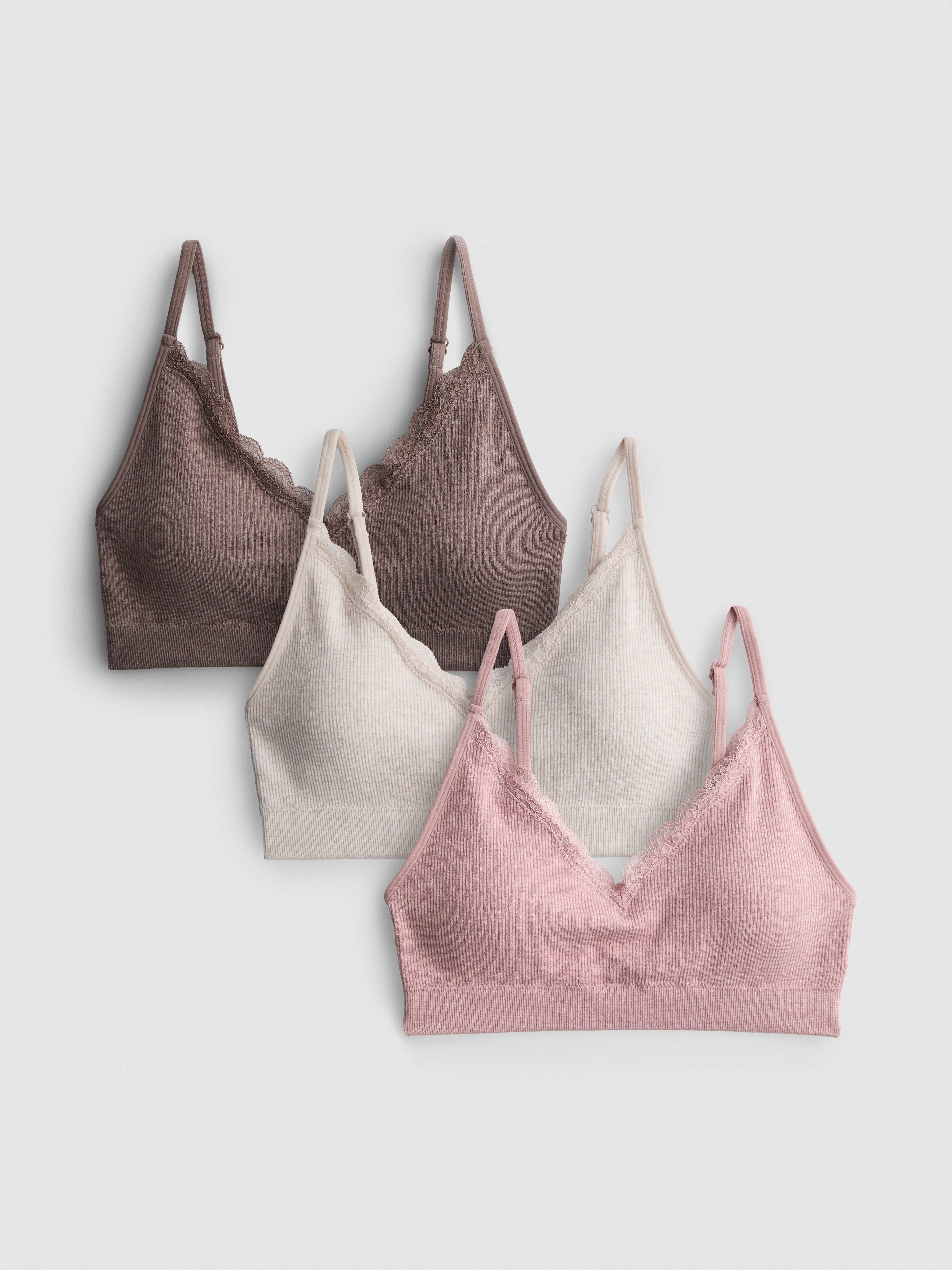 3pk Lace Trim V-Neck Bralettes