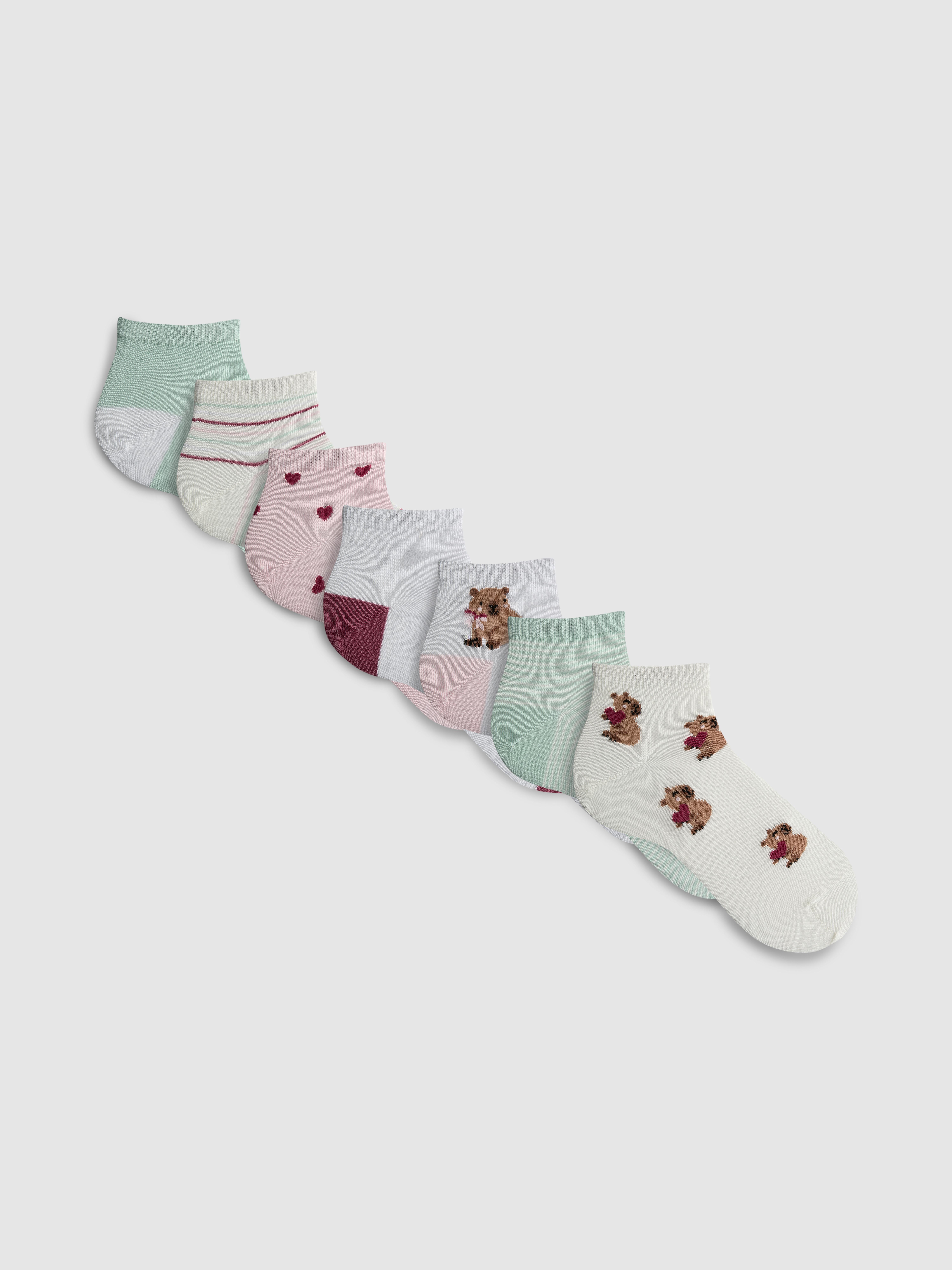 7pk Capybara Print Ankle Socks