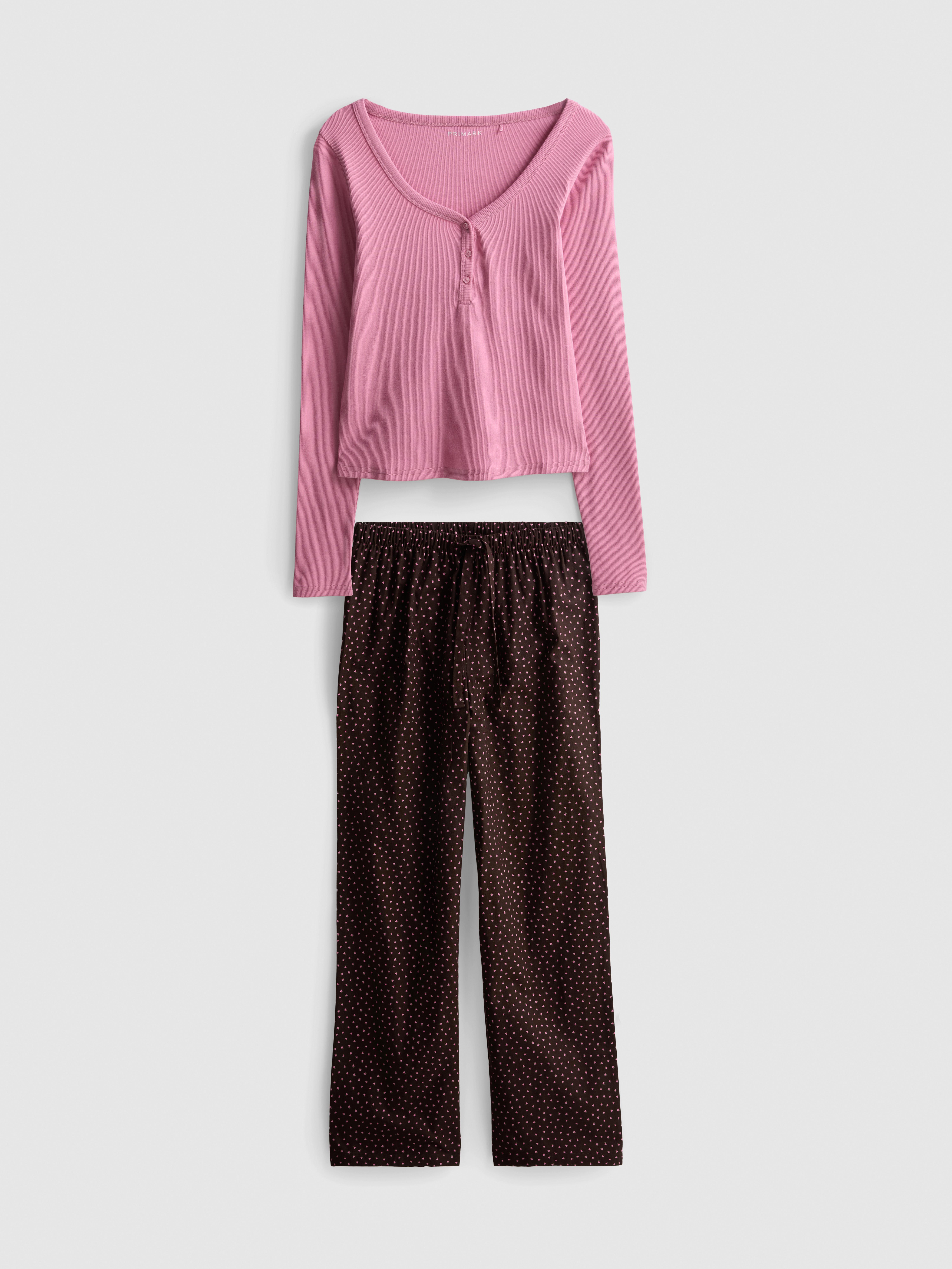 Cotton Henley Flannel Pyjamas Light Pink