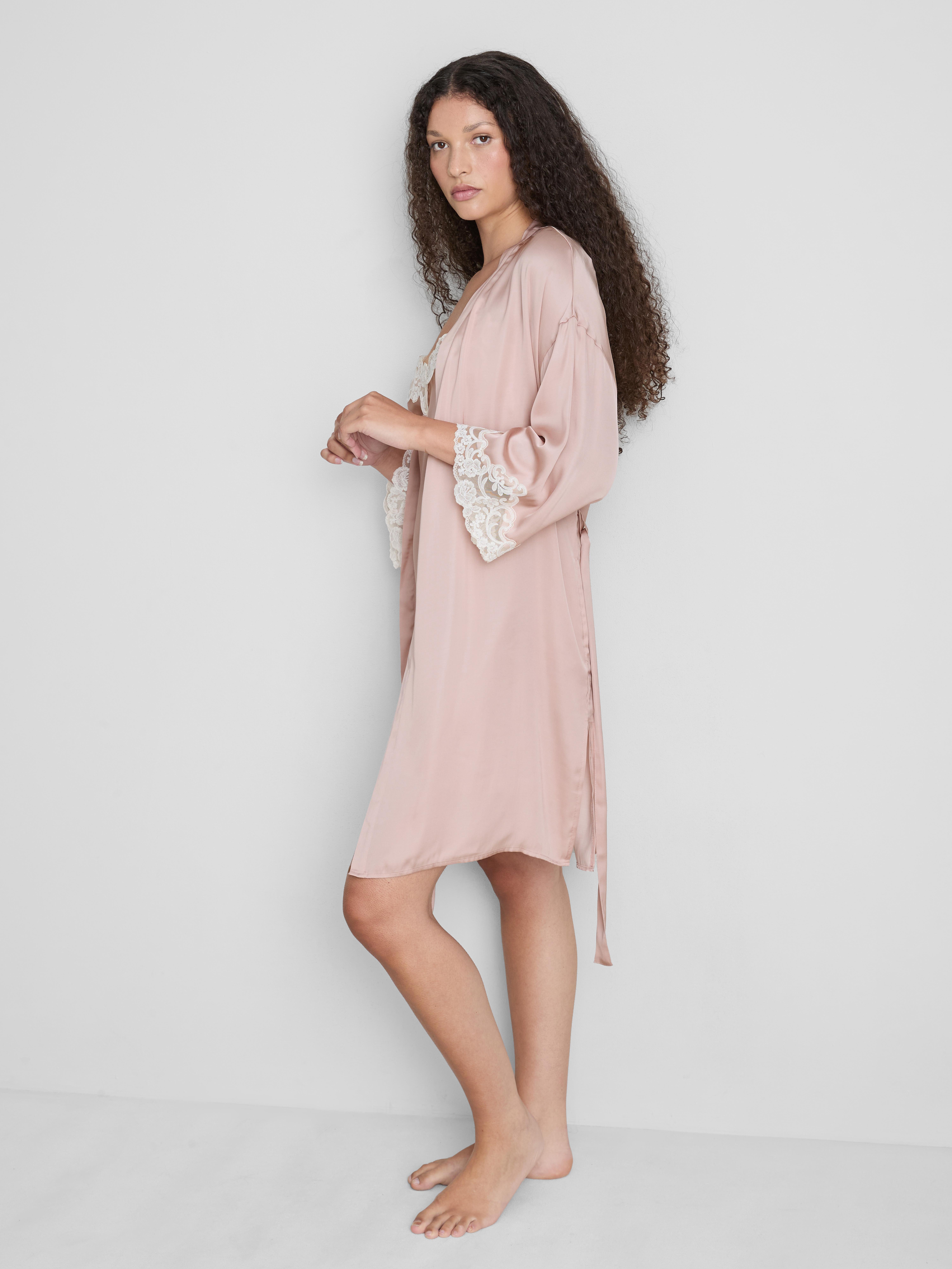 The Edit Satin Lace Trim Dressing Robe