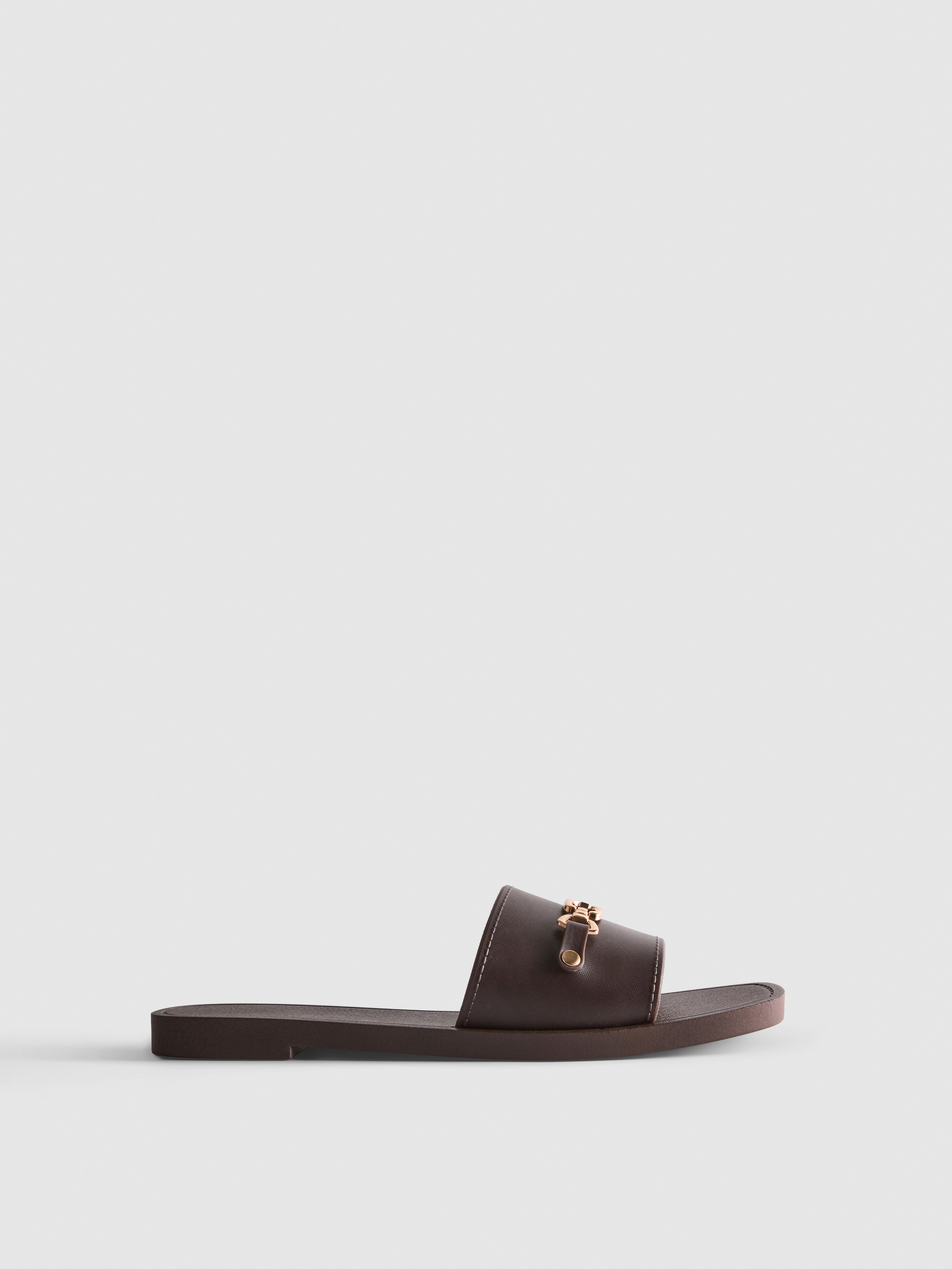 Faux Leather Snaffle Sliders Chocolate