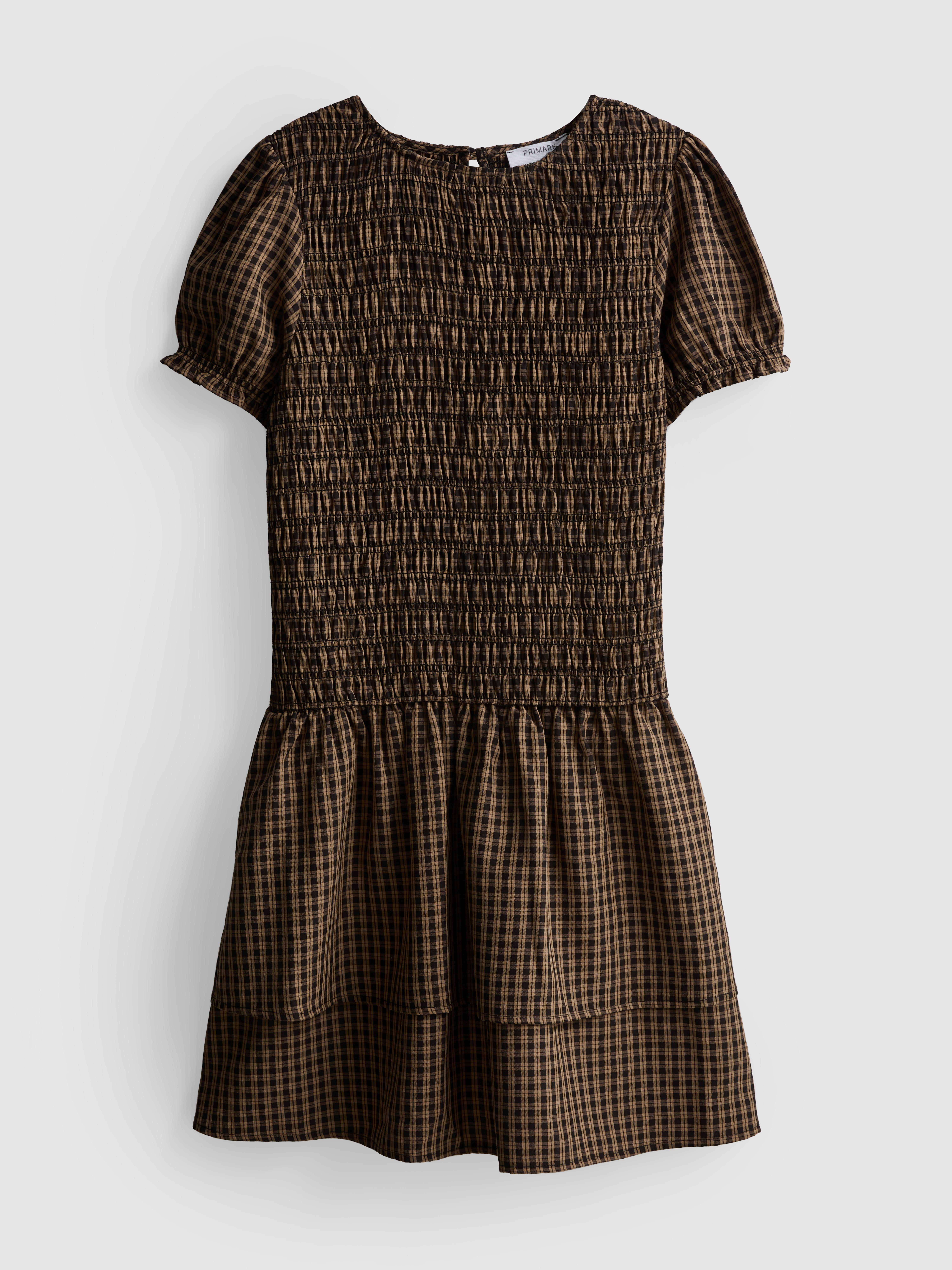7-15yrs | Checkered Shirred Smock Dress