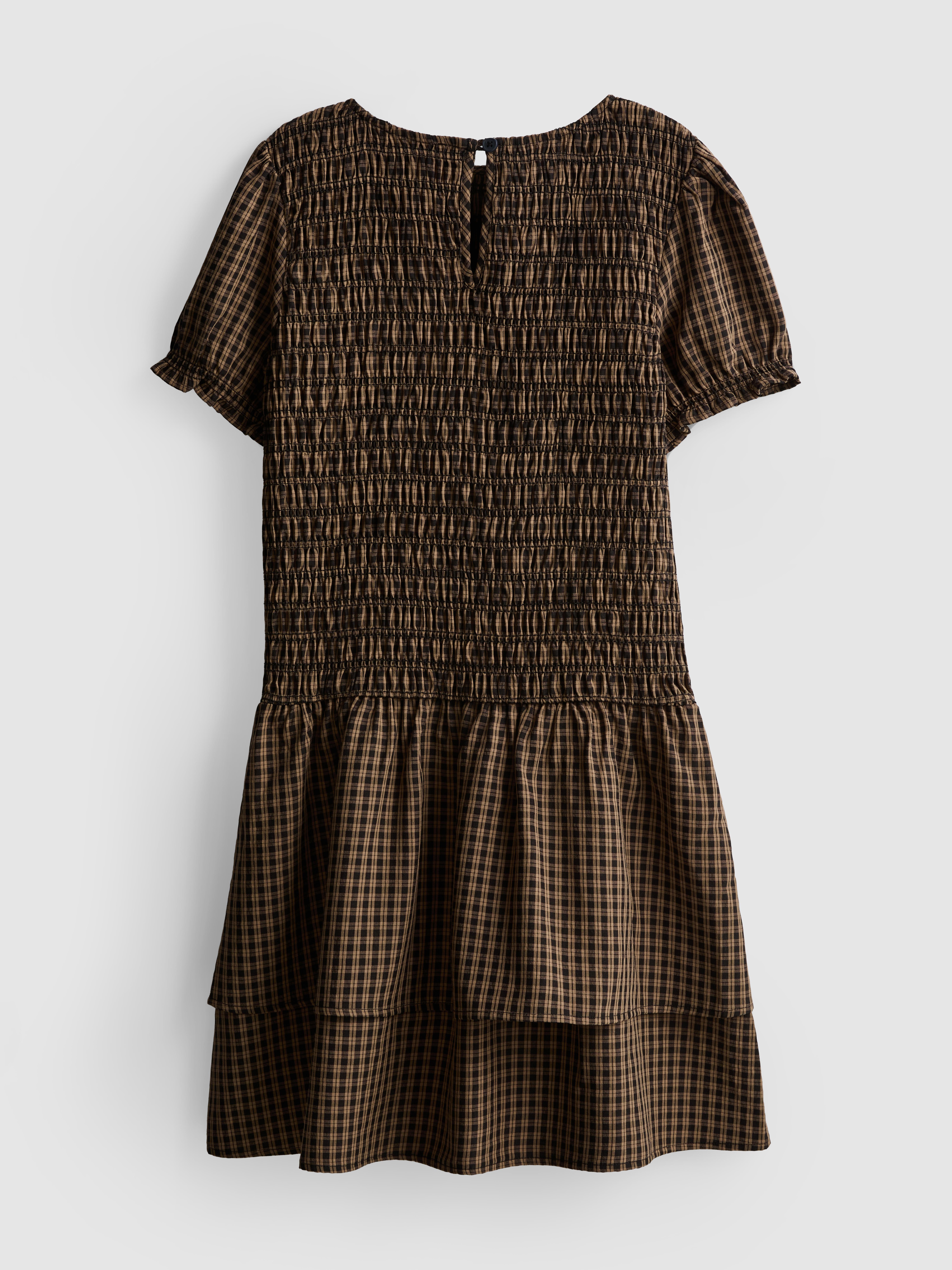 7-15yrs | Checkered Shirred Smock Dress