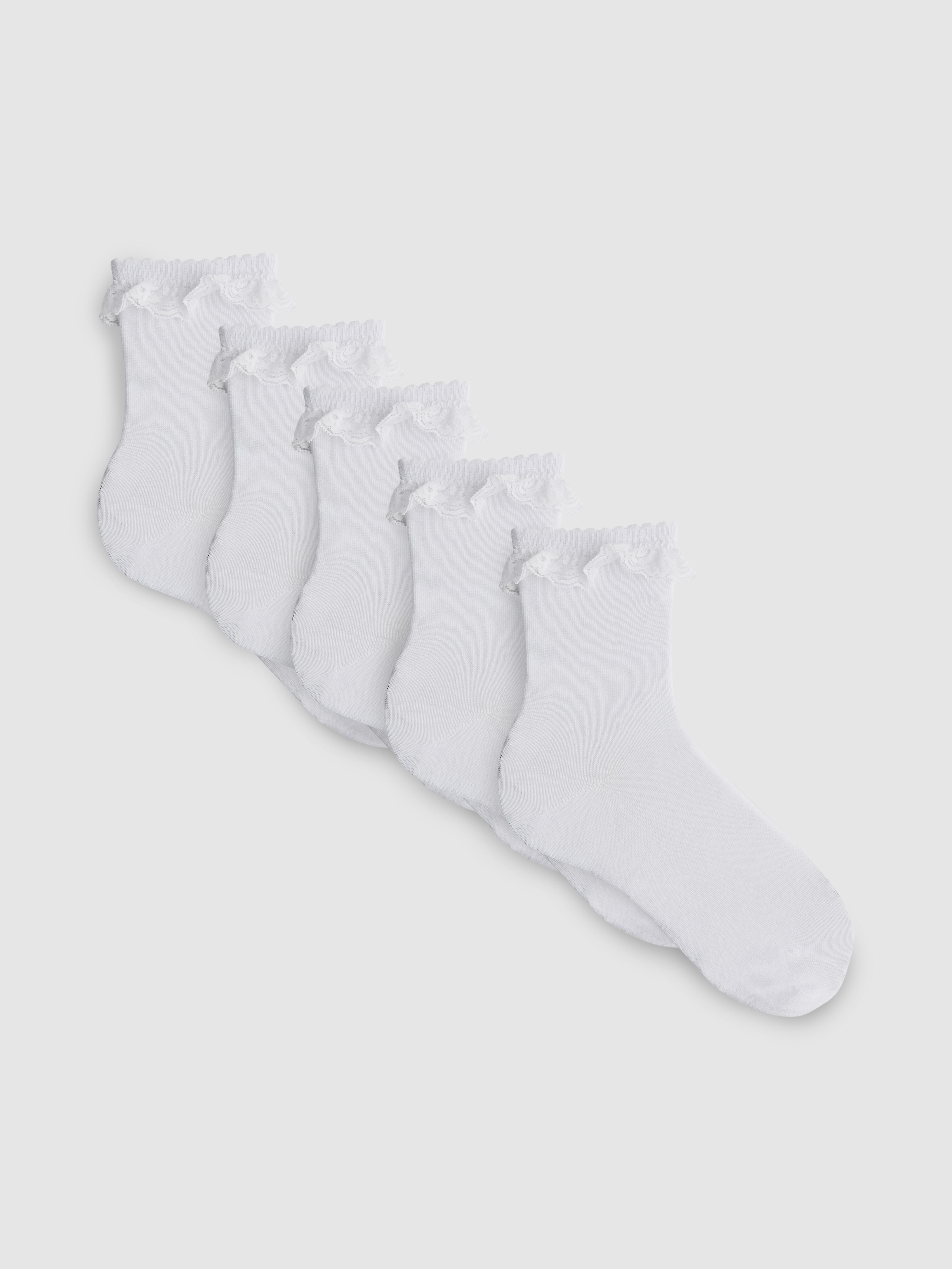 5pk Cotton-Rich Lace Trim Crew Socks