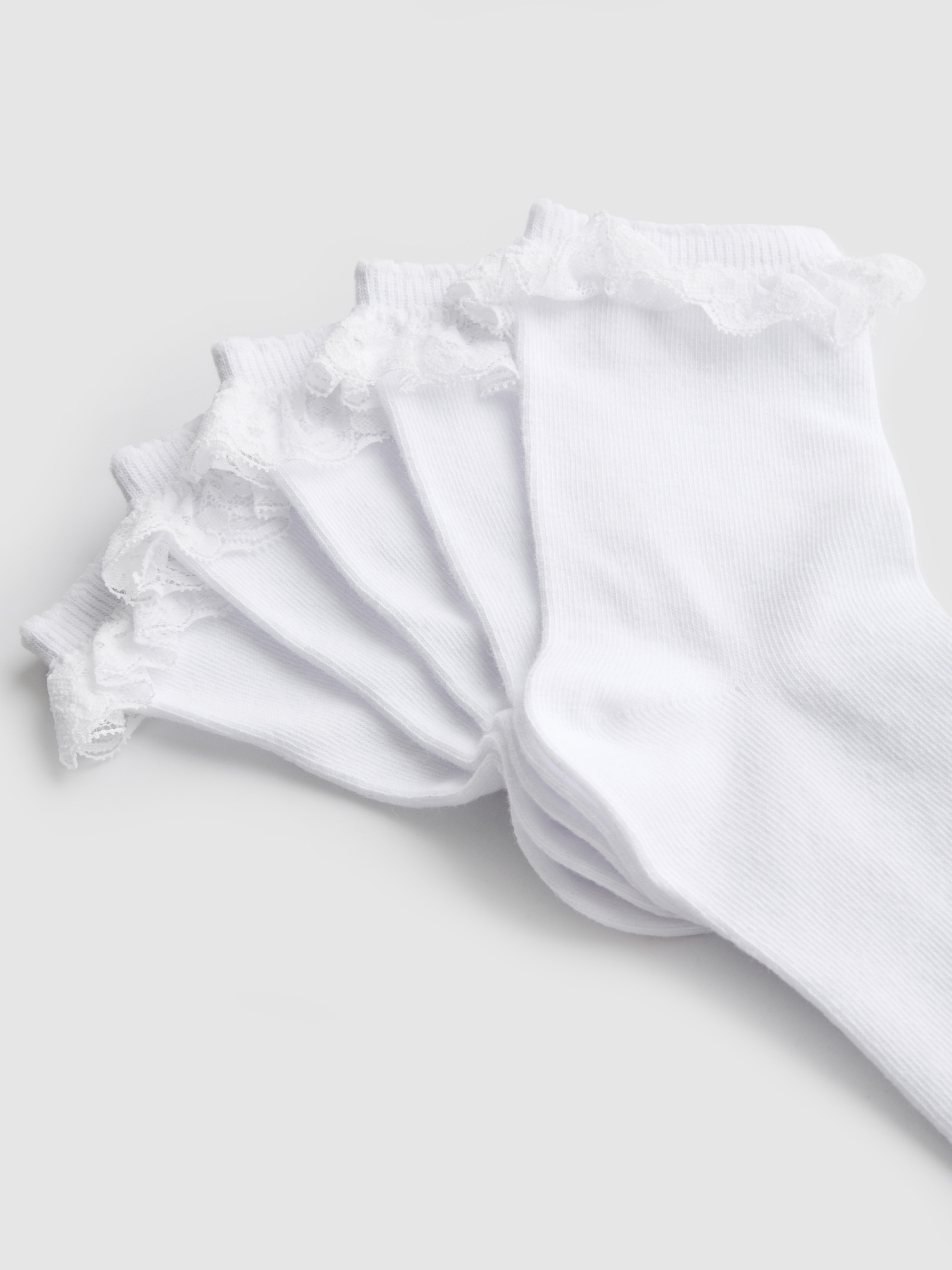 5pk Cotton-Rich Lace Trim Crew Socks