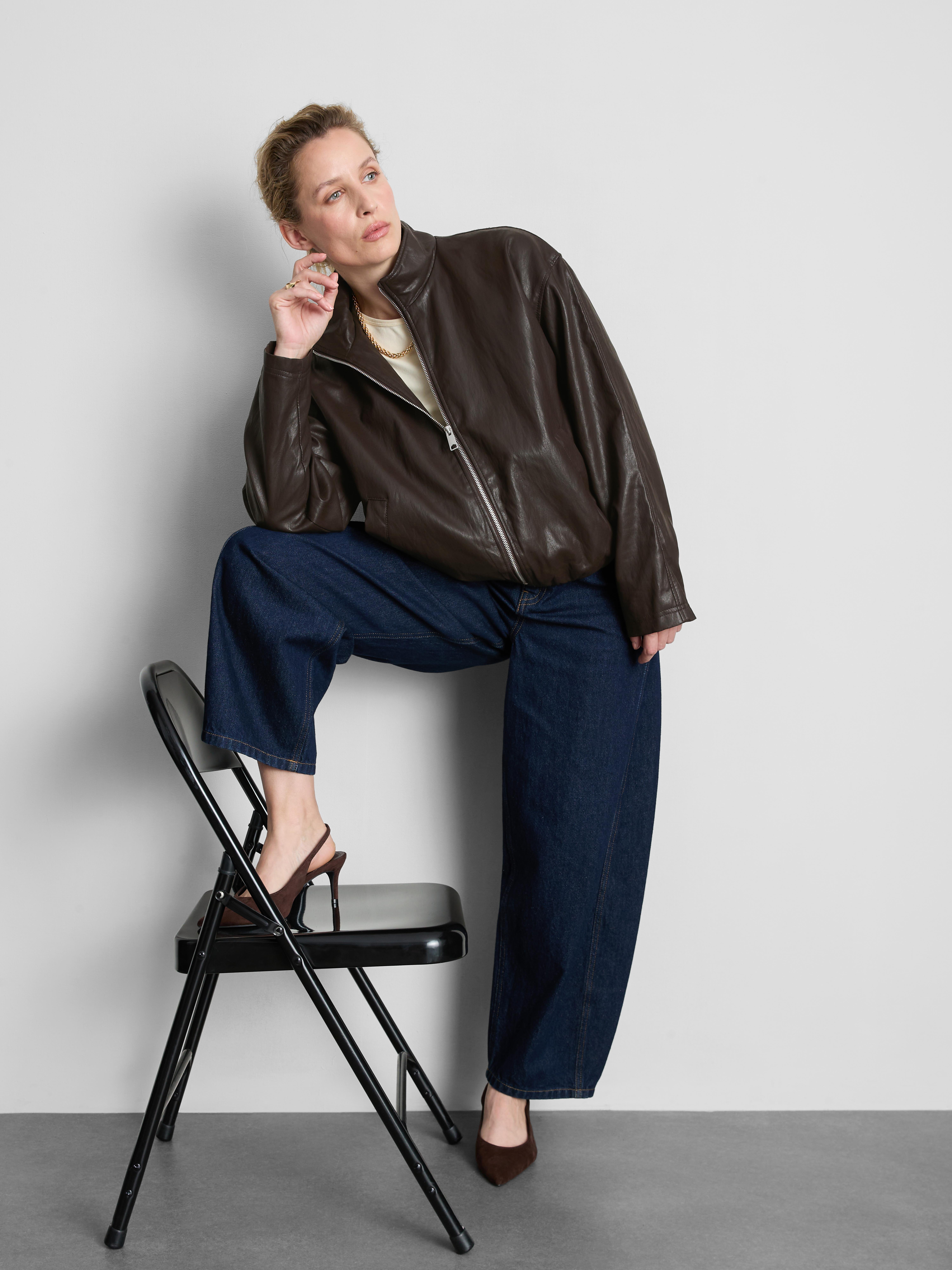 Faux Leather Funnel Jacket