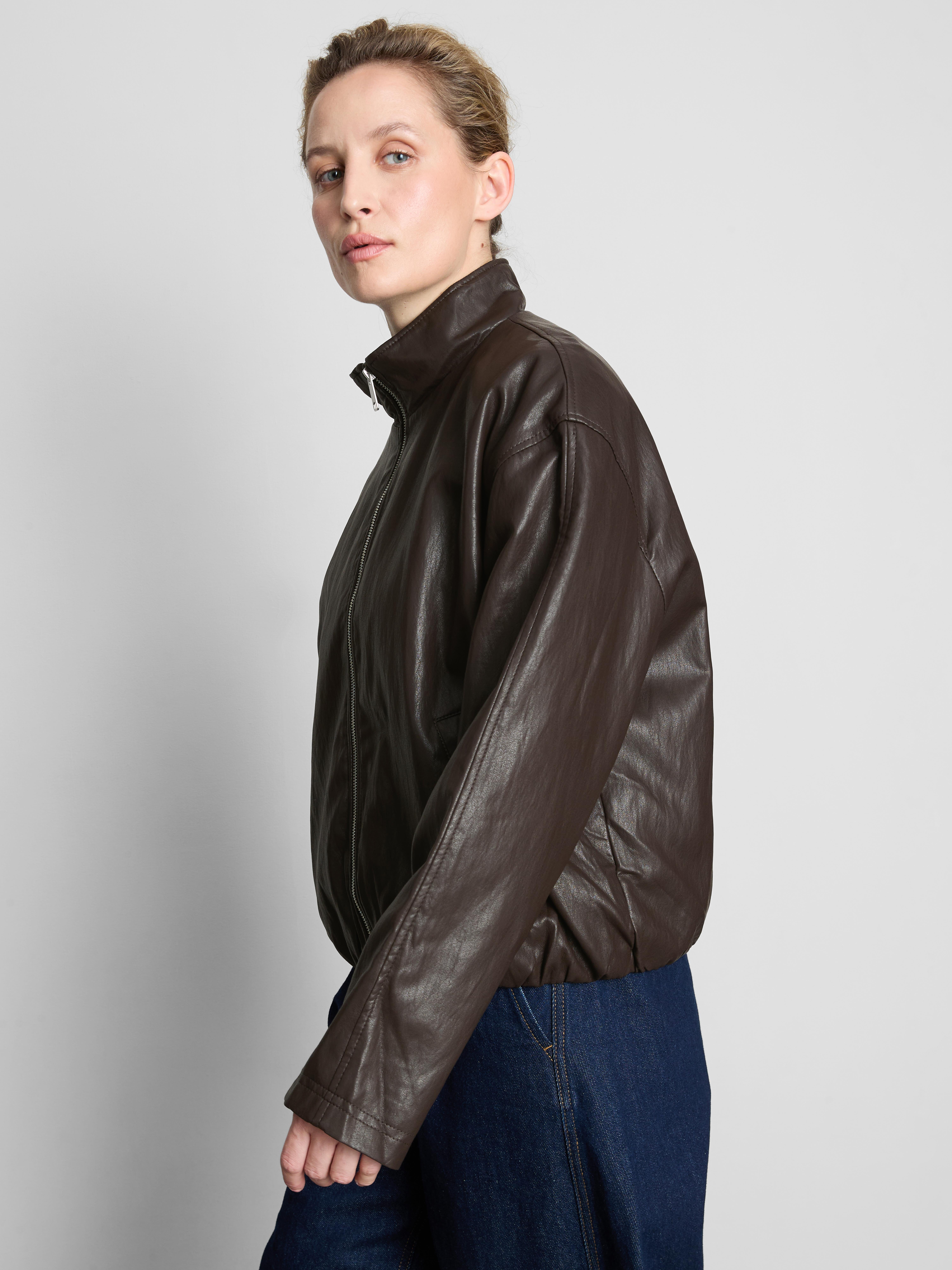 Faux Leather Funnel Jacket