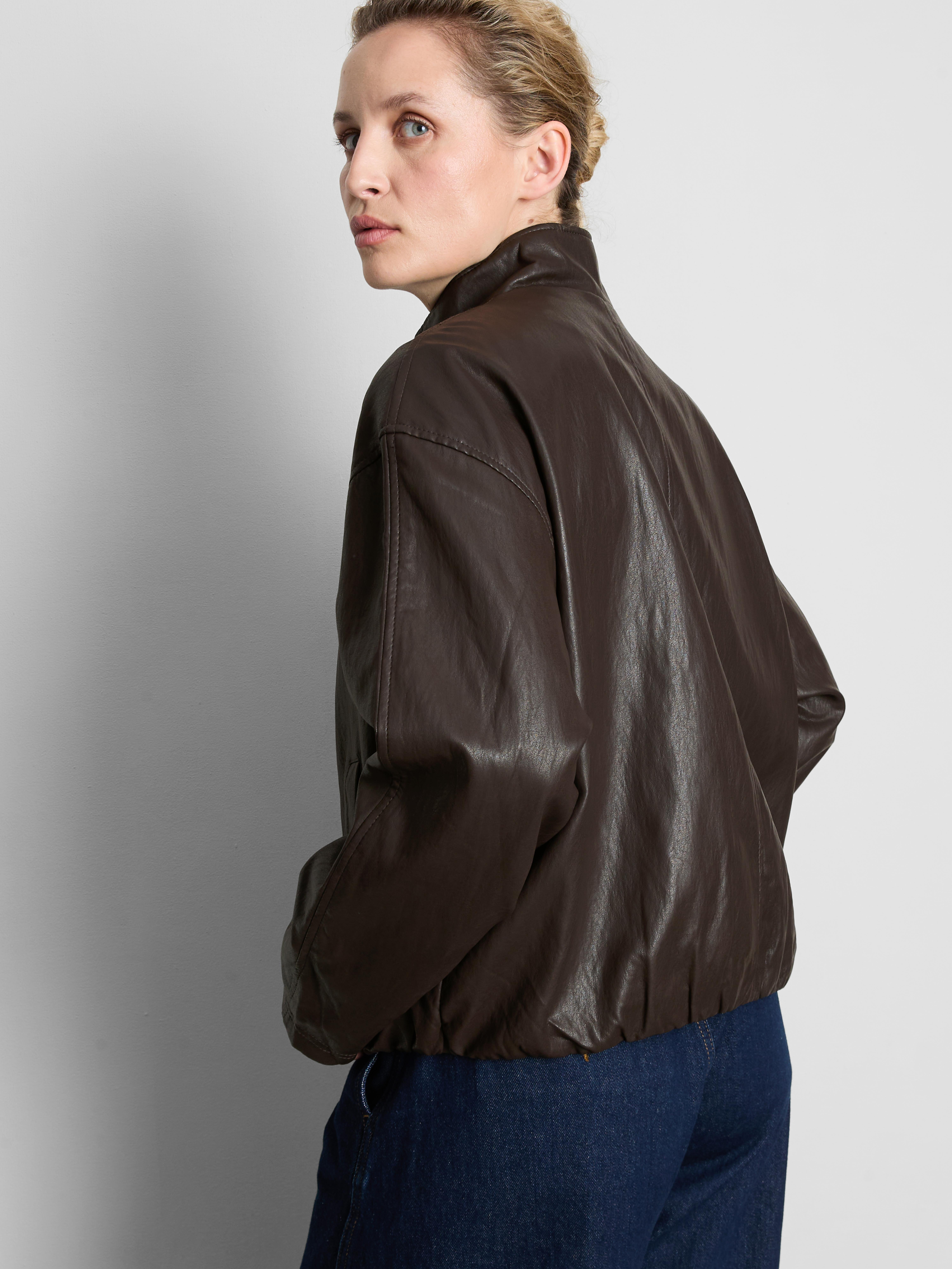 Faux Leather Funnel Jacket