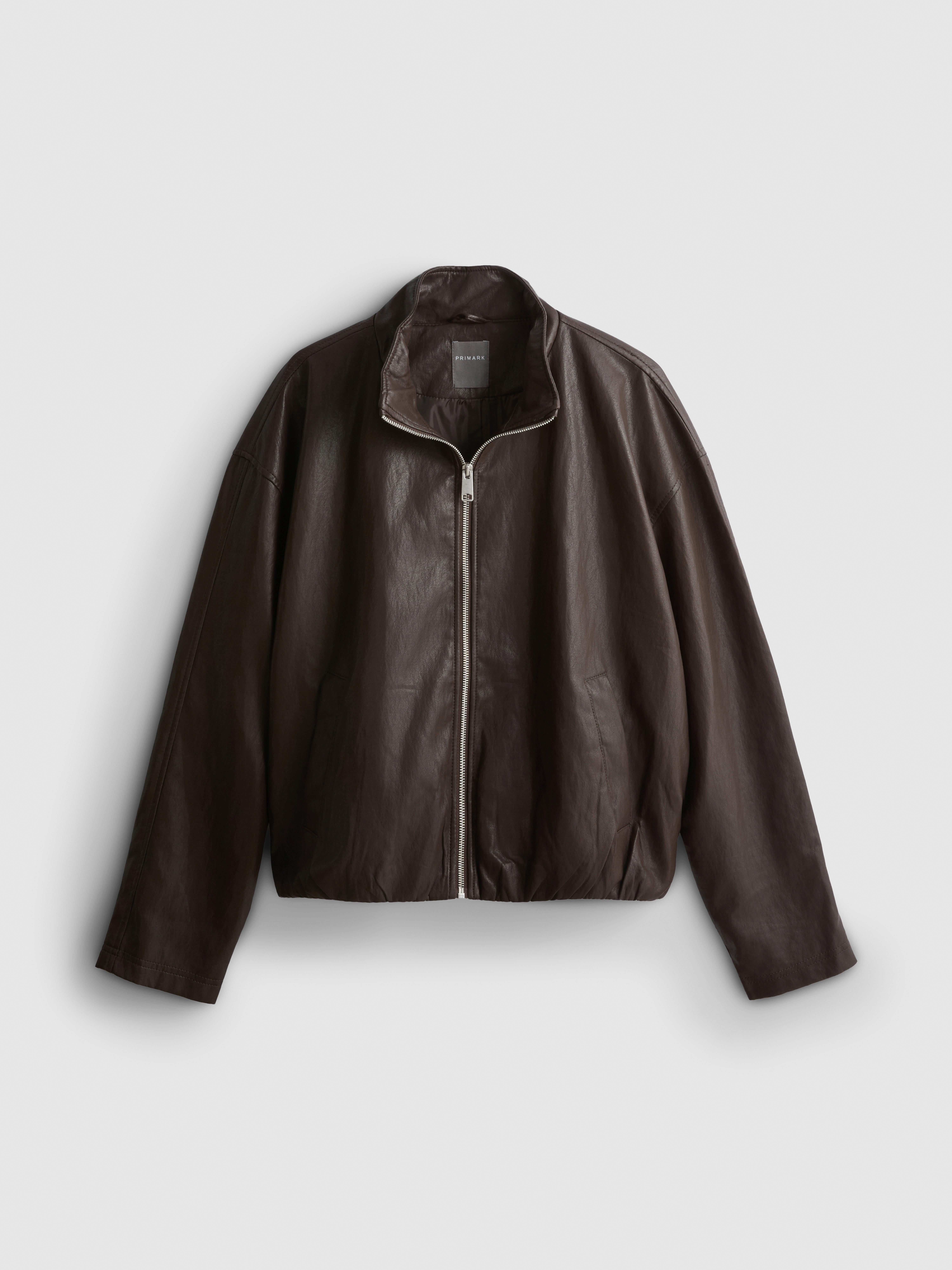 Faux Leather Funnel Jacket