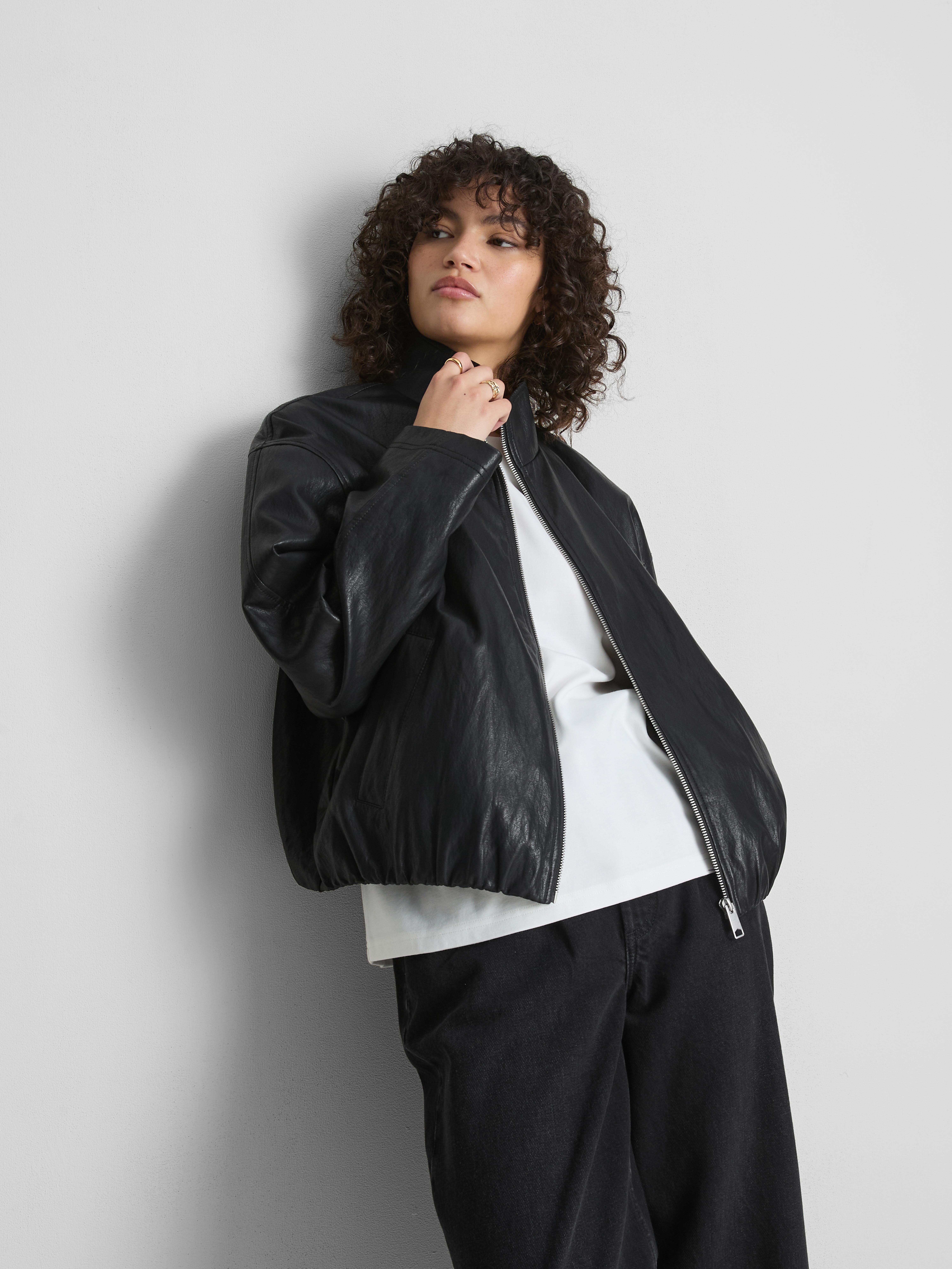 Faux Leather Funnel Jacket