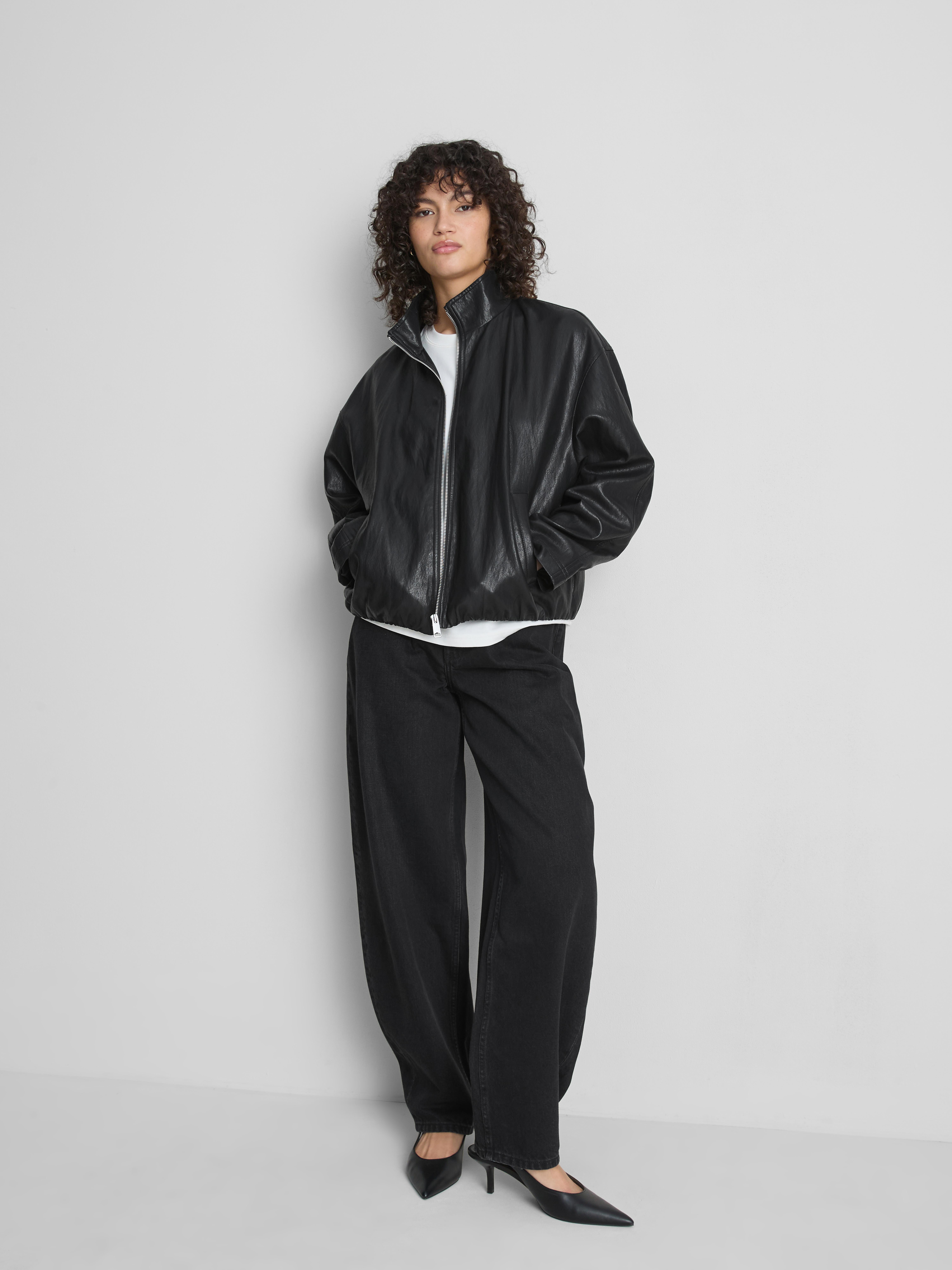 Faux Leather Funnel Jacket