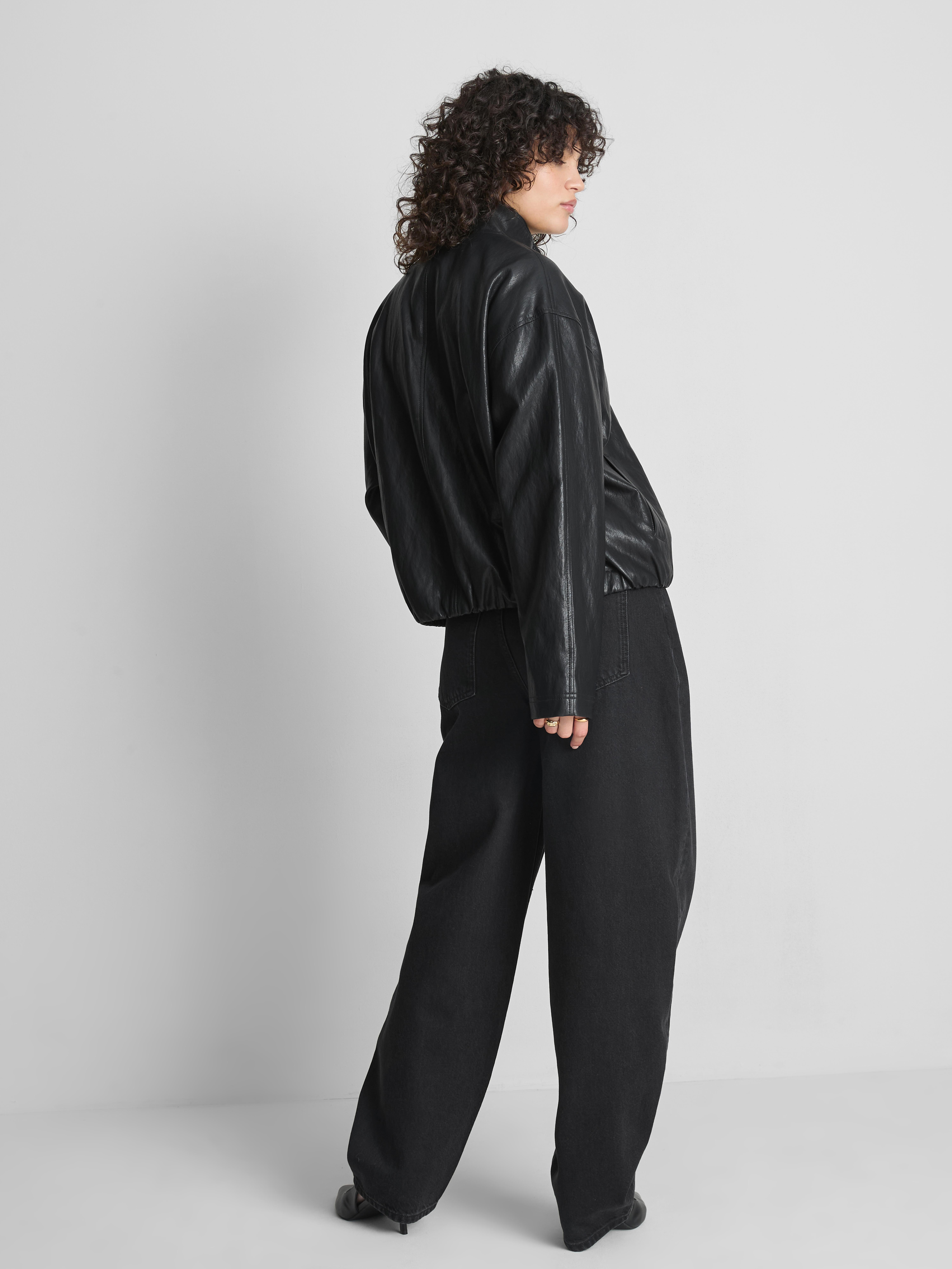 Faux Leather Funnel Jacket
