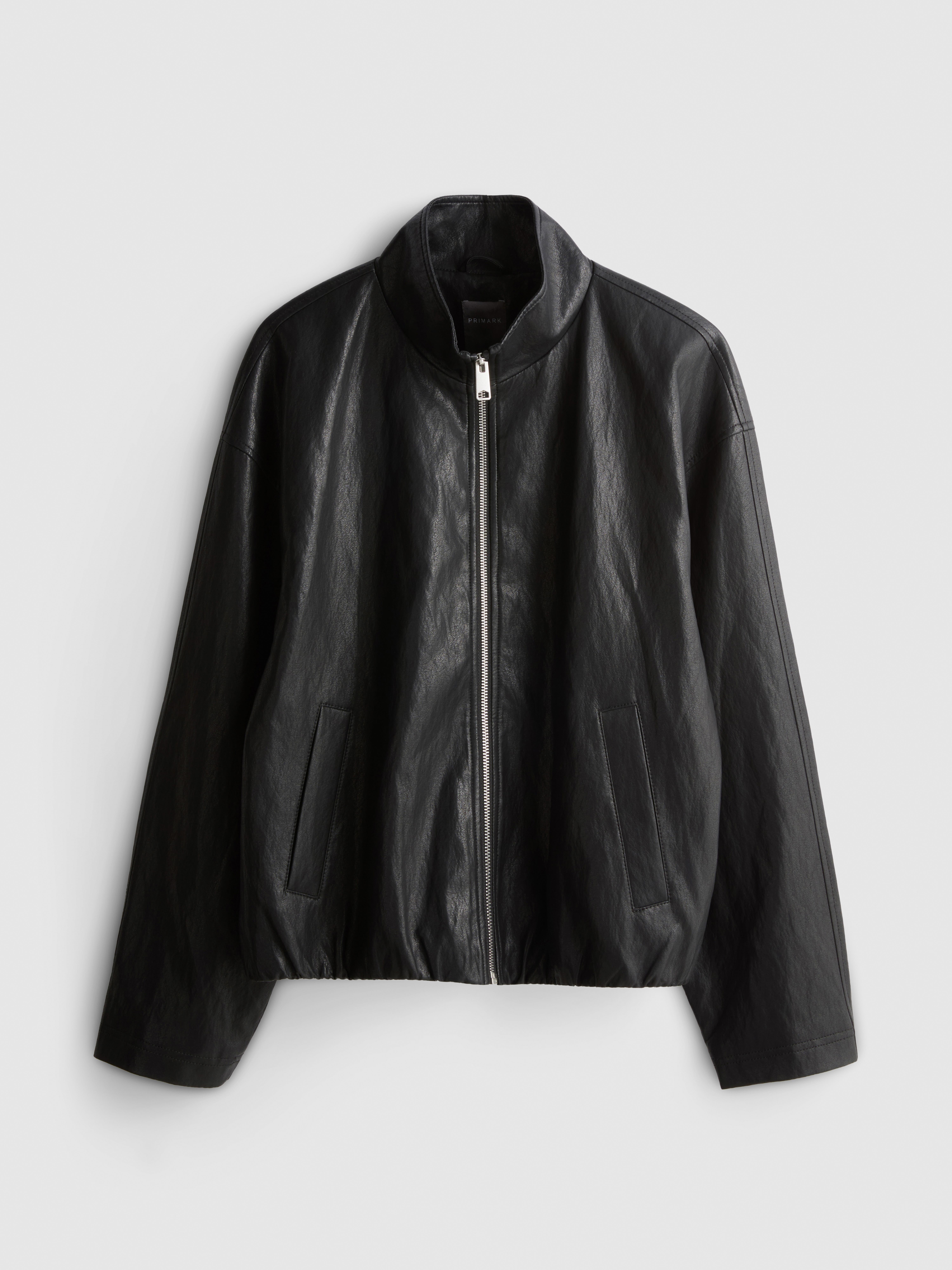 Faux Leather Funnel Jacket