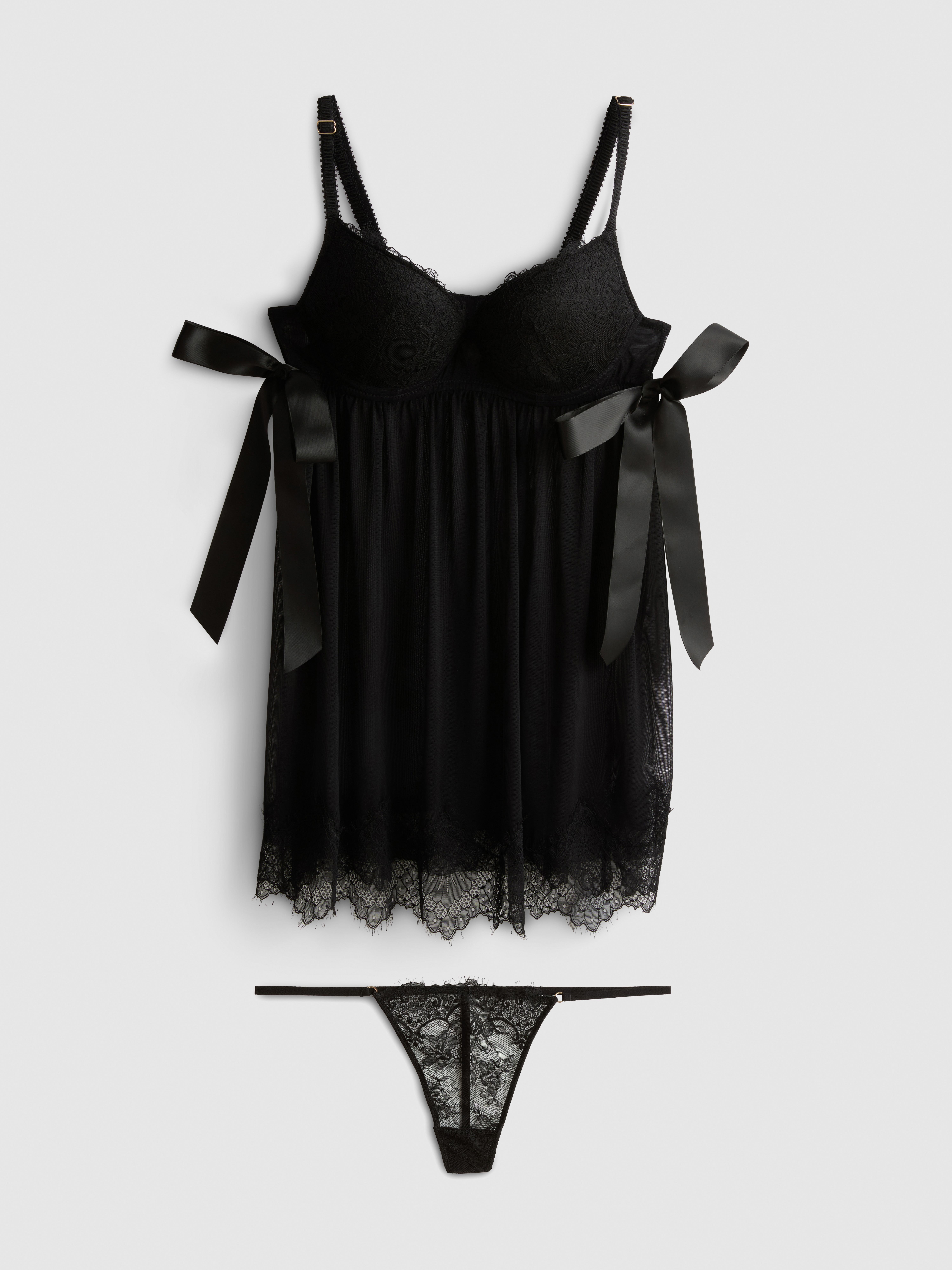 Womens Black Mesh Lace Push Up Babydoll | Primark