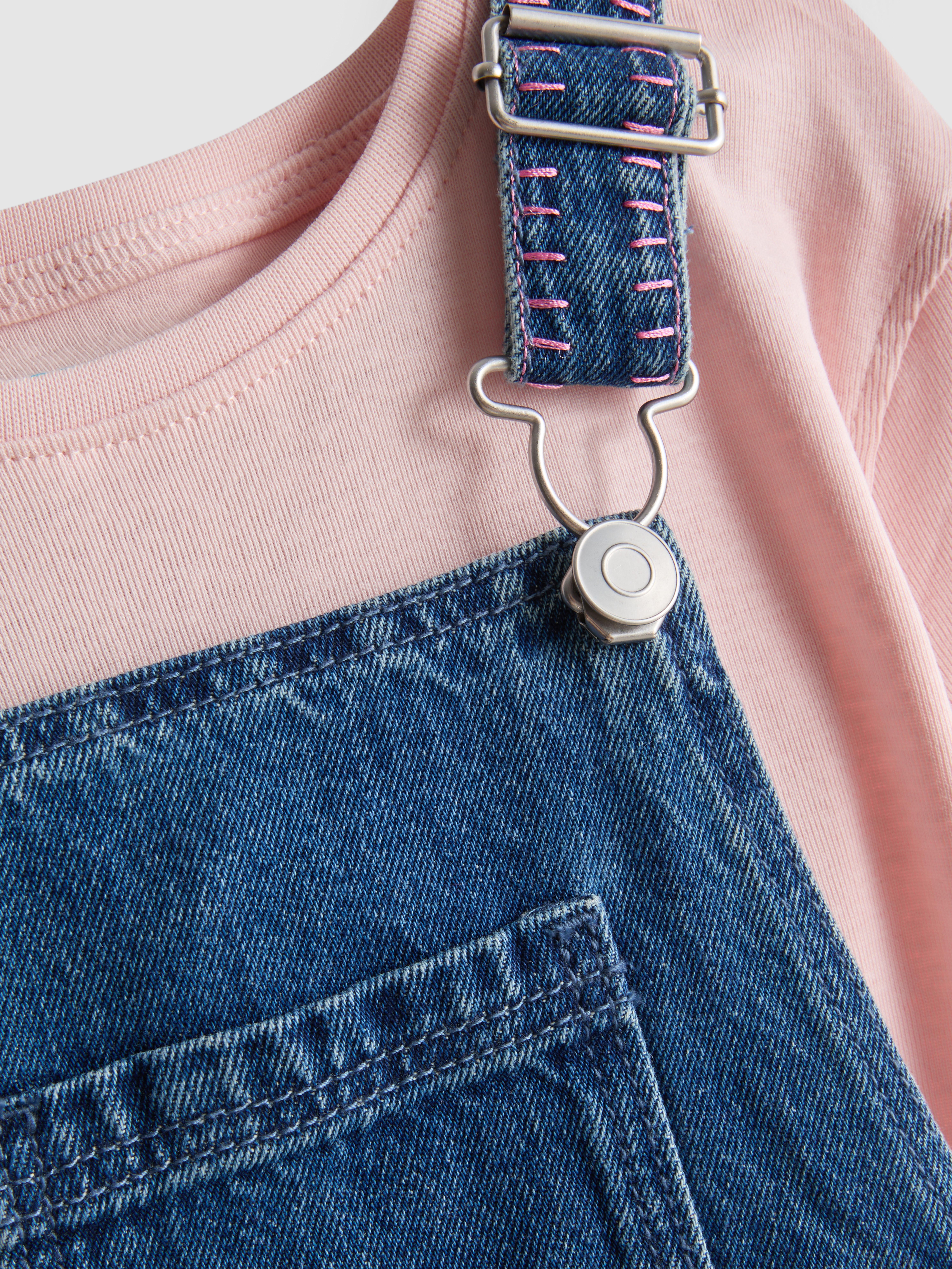 1-9 anni | Maglietta in puro cotone e scamiciato jeans con ricami floreali