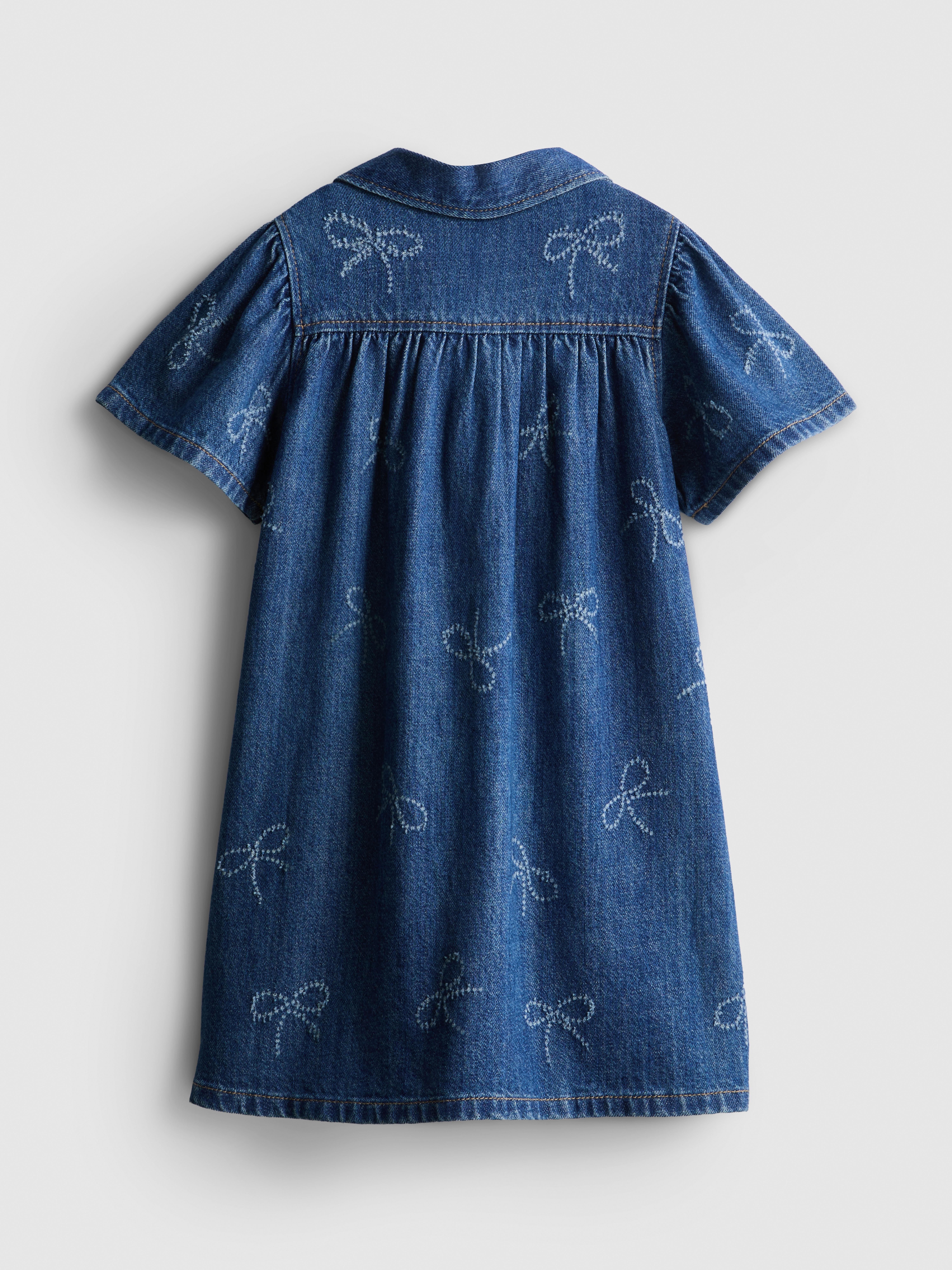 1-9yrs | Pure Cotton Bow Laser Print Denim Dress