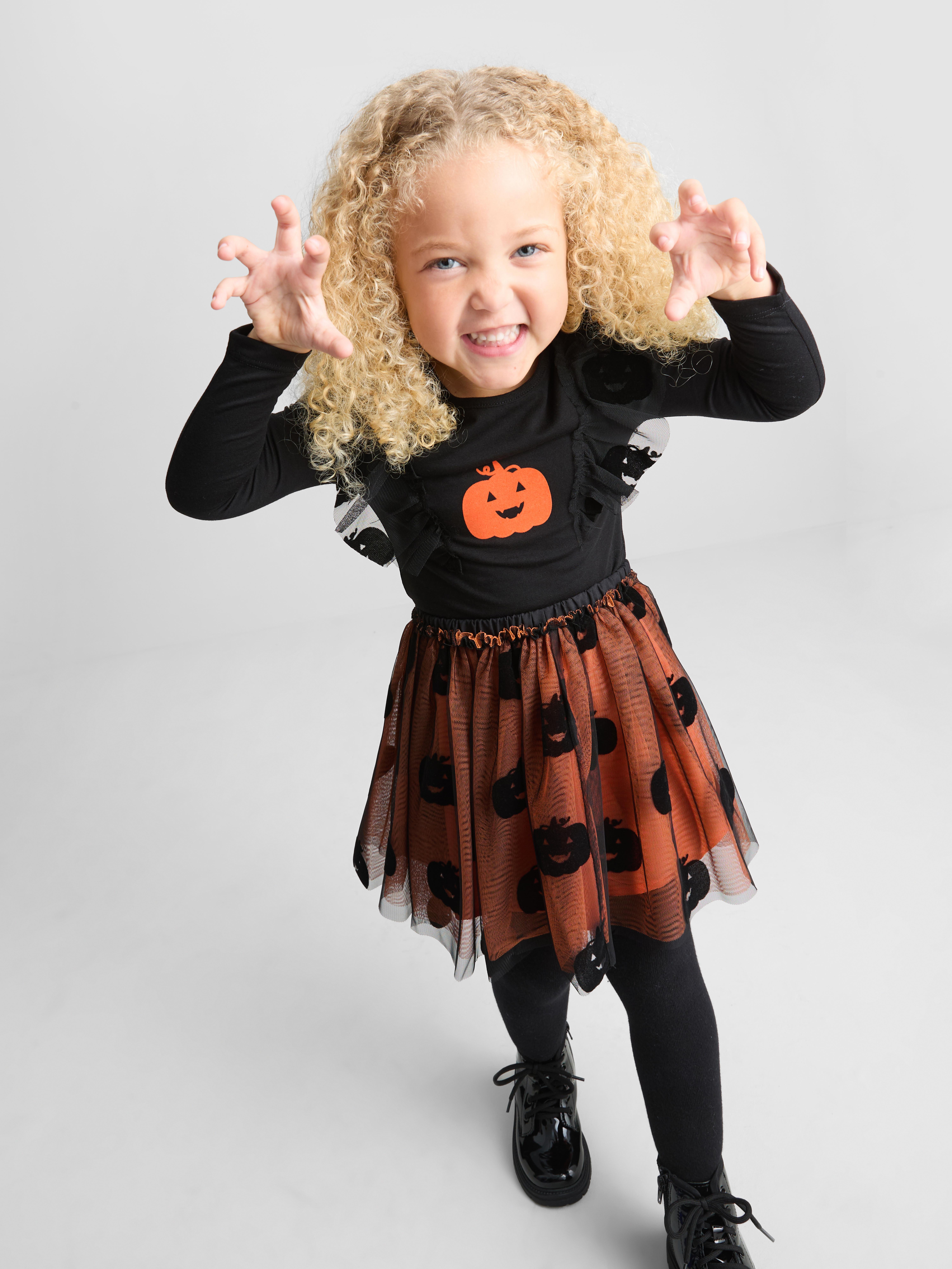 1-9yrs | Halloween Pumpkin Blouse and Tutu Skirt Set