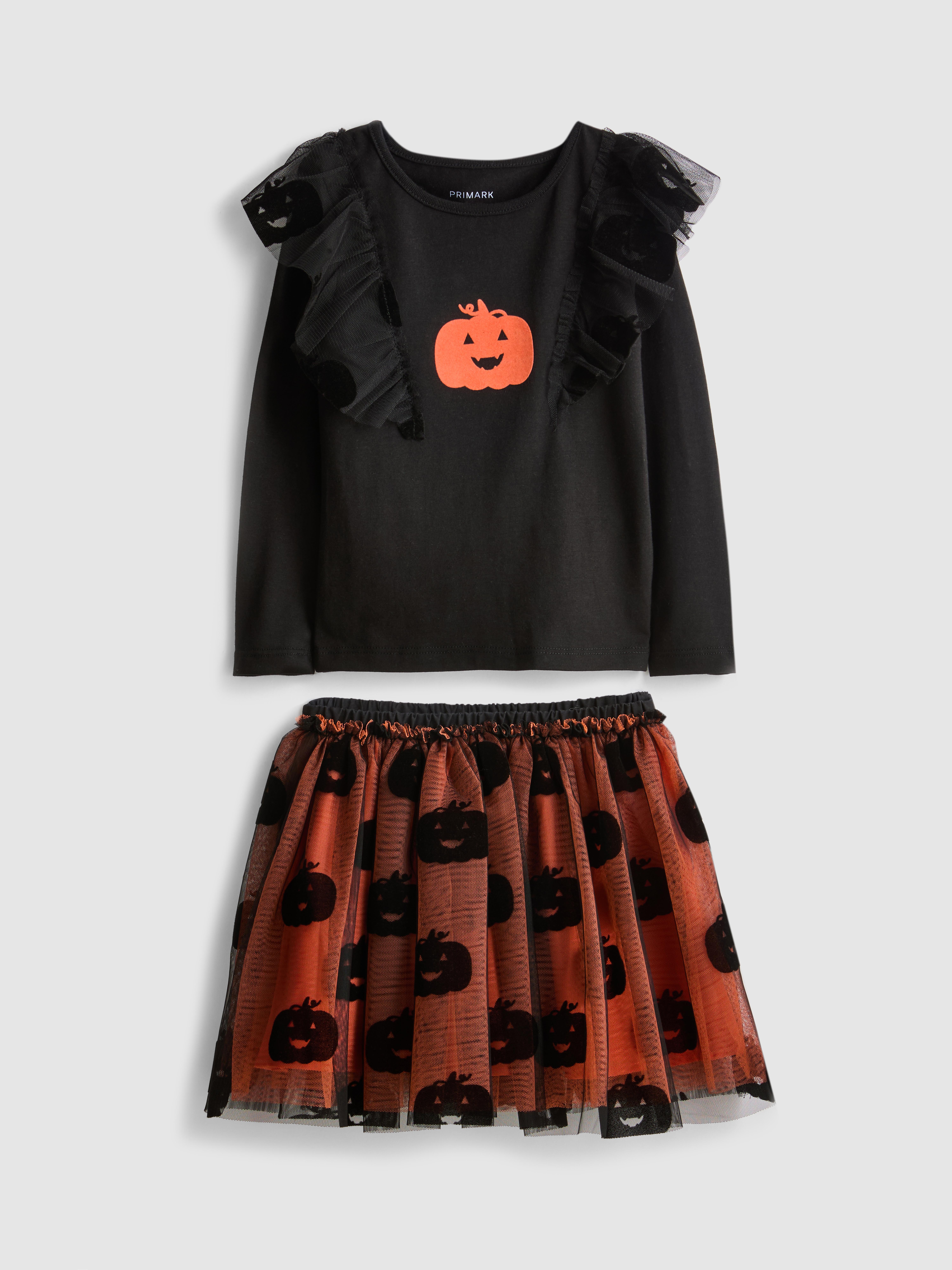 1-9yrs | Halloween Pumpkin Blouse and Tutu Skirt Set