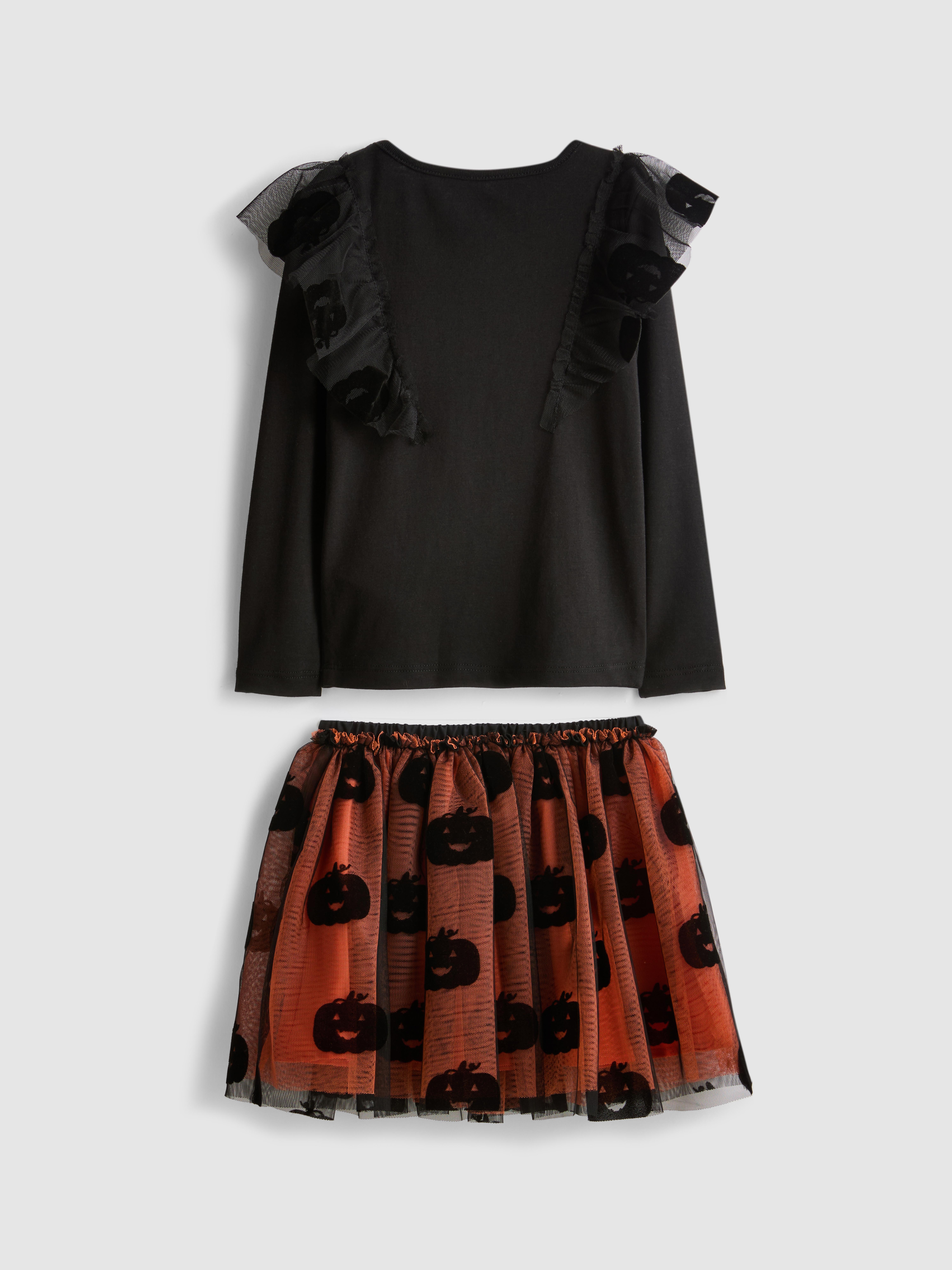 1-9yrs | Halloween Pumpkin Blouse and Tutu Skirt Set
