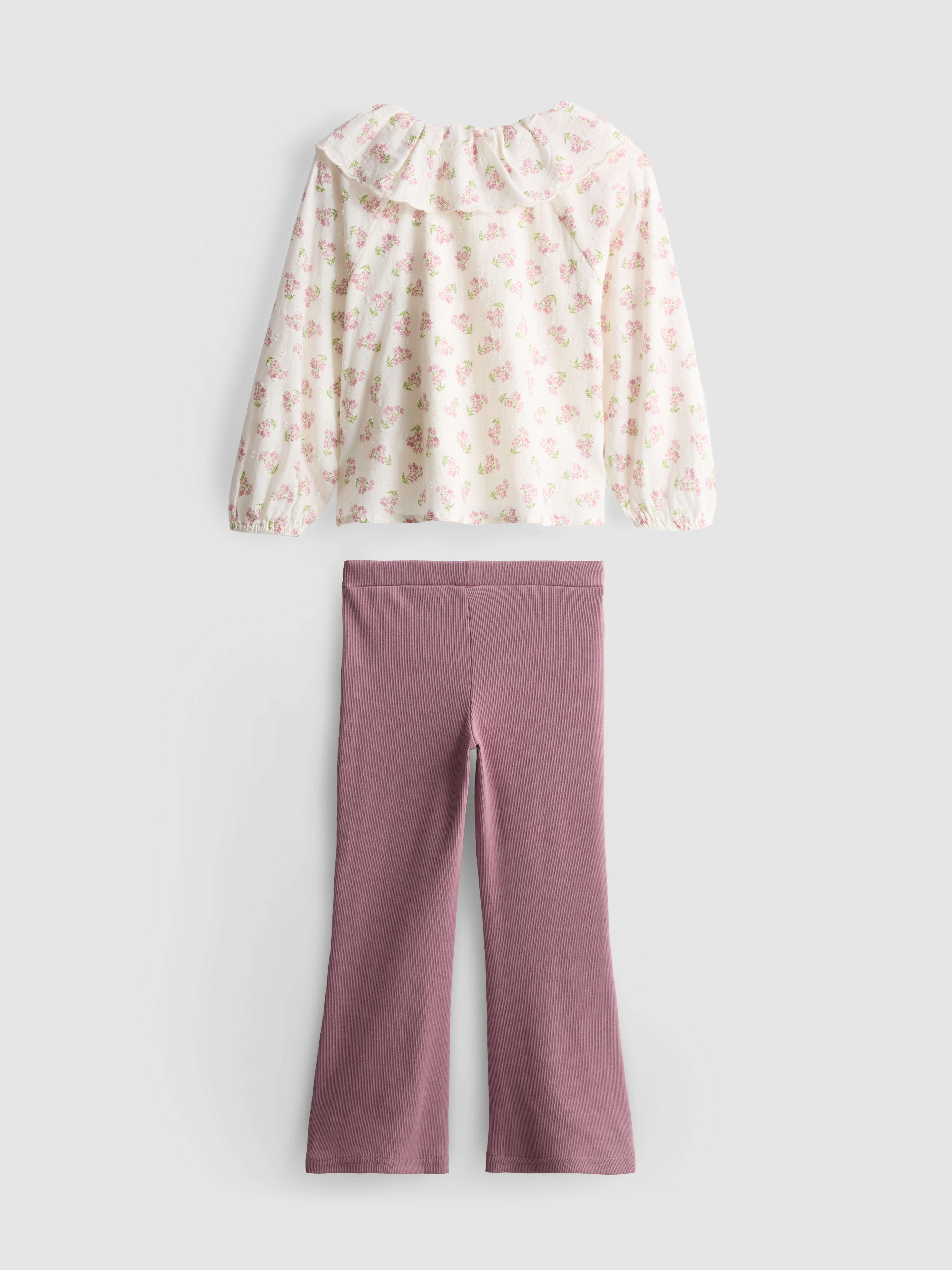 1-9yrs | Collared Blouse and Flare Leggings Set