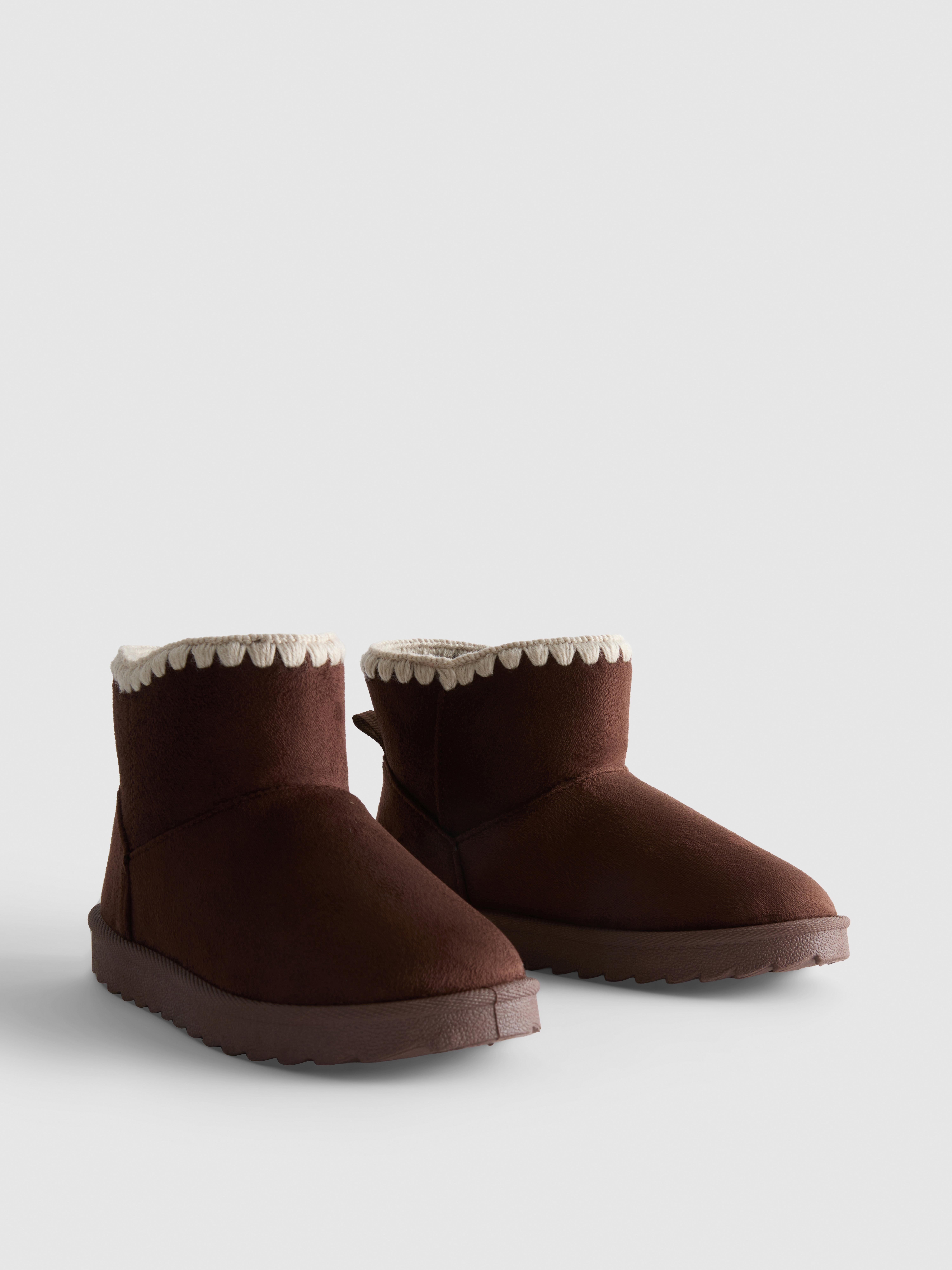 Embroidered Trim Faux Suede Boots