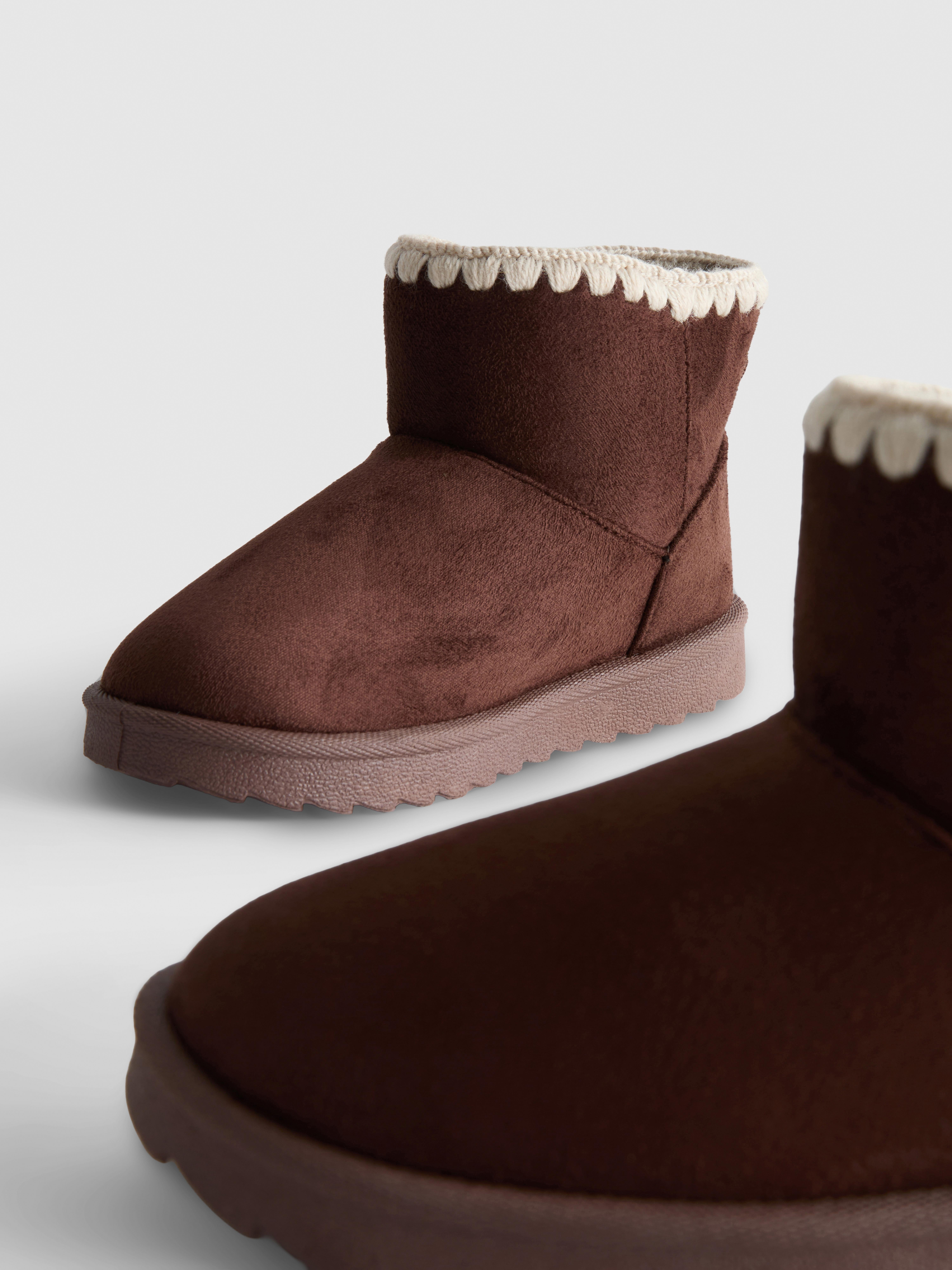 Embroidered Trim Faux Suede Boots