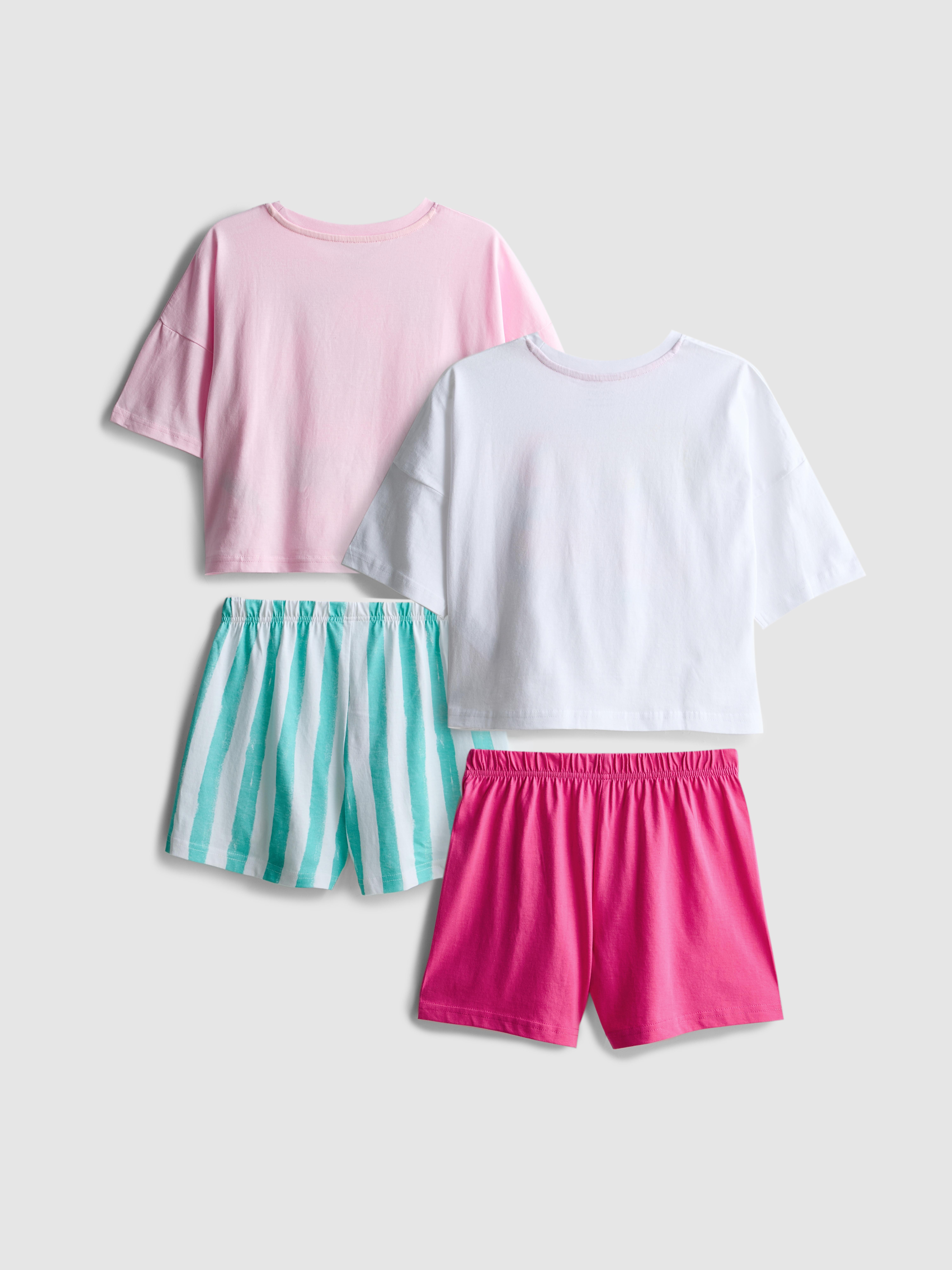 7–15 Jahre | Kurze Schlafanzüge aus reiner Baumwolle mit Hibiskusblüten-Muster, 2er-Pack